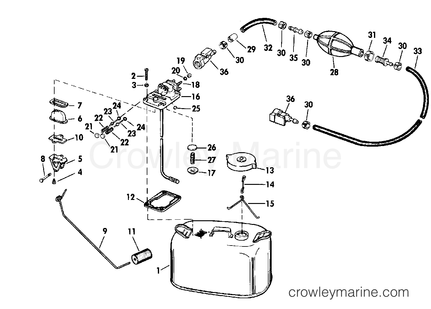 FUEL TANK6 GALLON 1974 Evinrude Outboards 70 70443M Crowley Marine