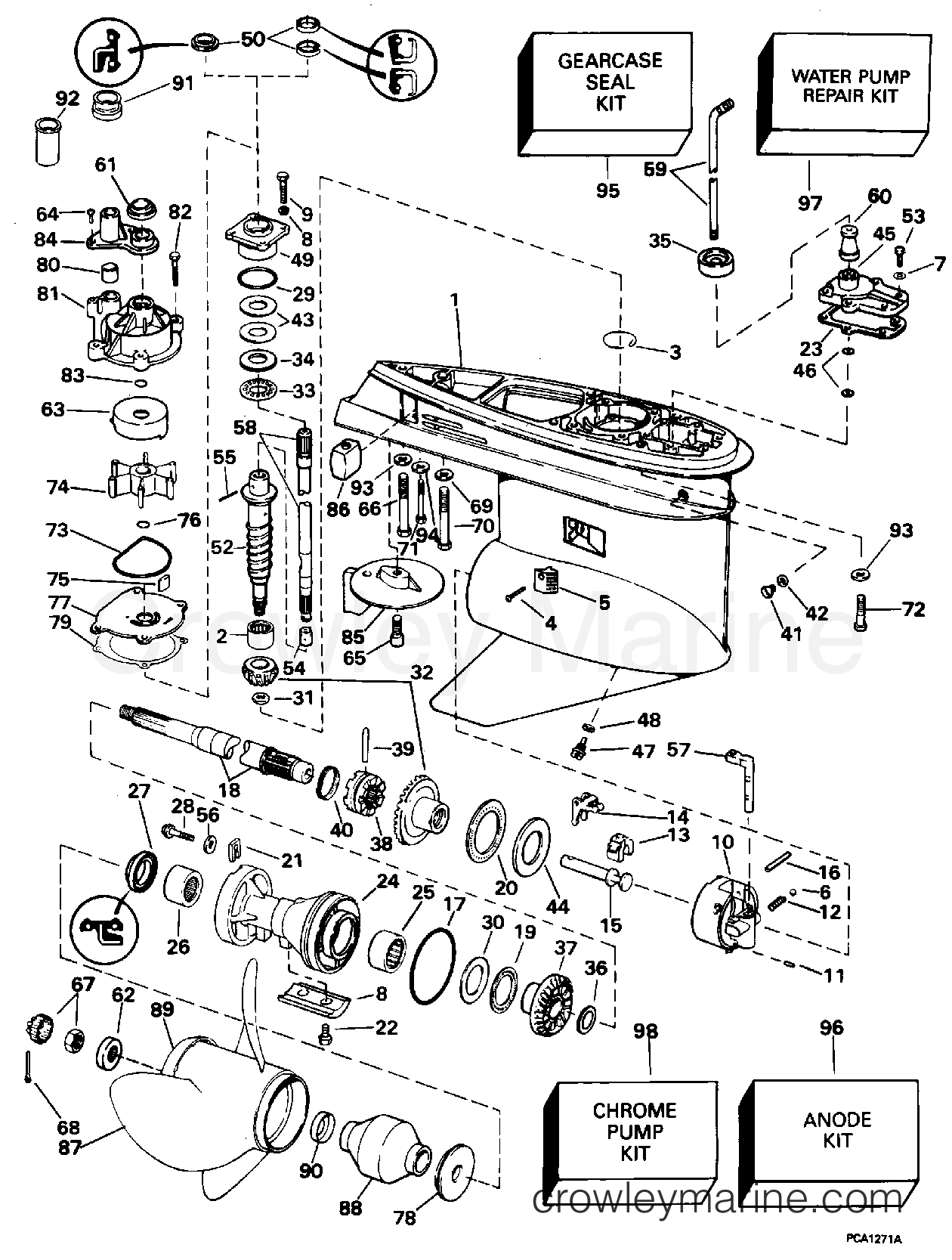 1995 Outboard 90 - J90EXEOC - GEARCASE - 25 IN. MODELS
