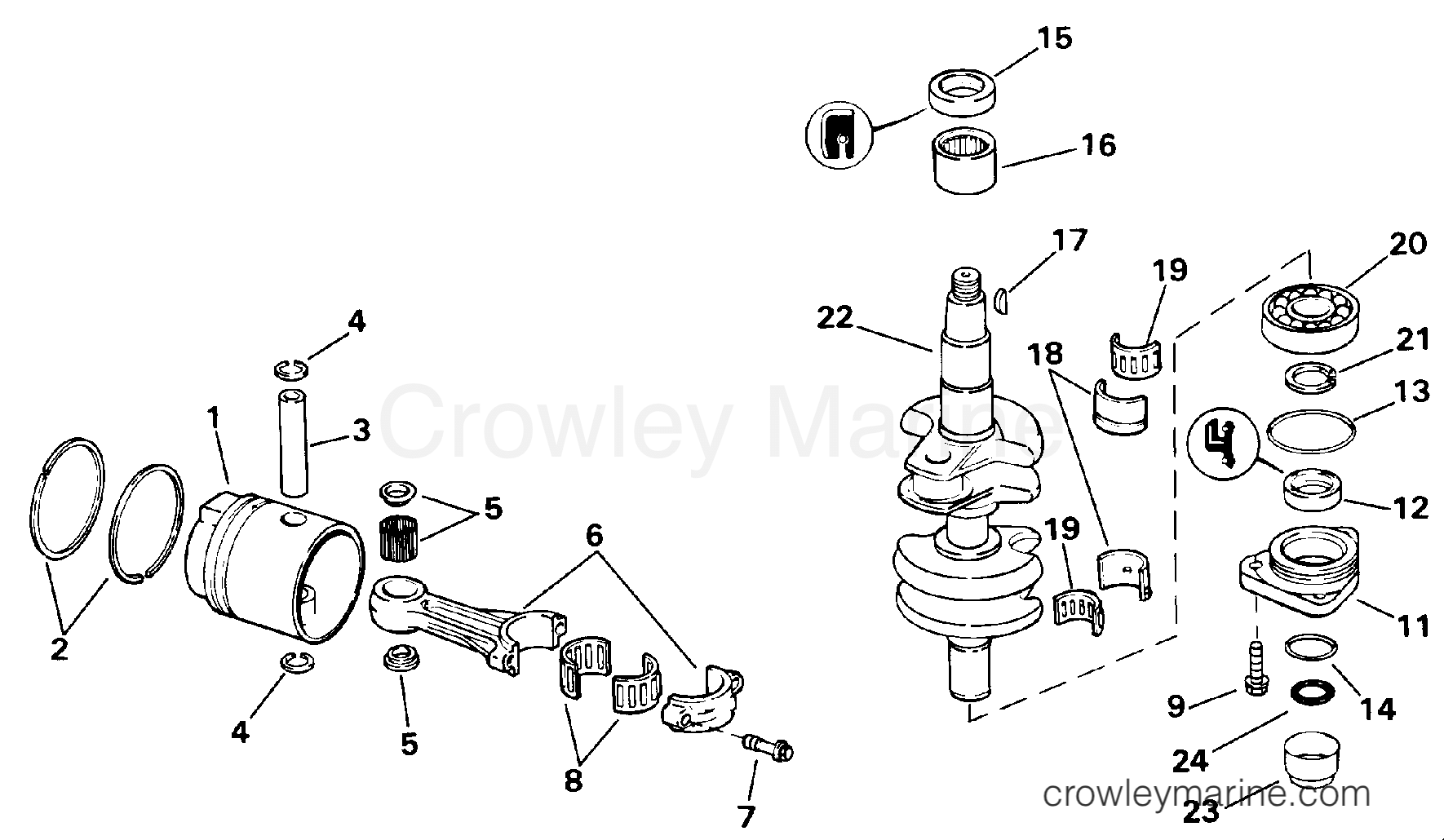 1993 Outboard 25 - J25TELETS - CRANKSHAFT & PISTON