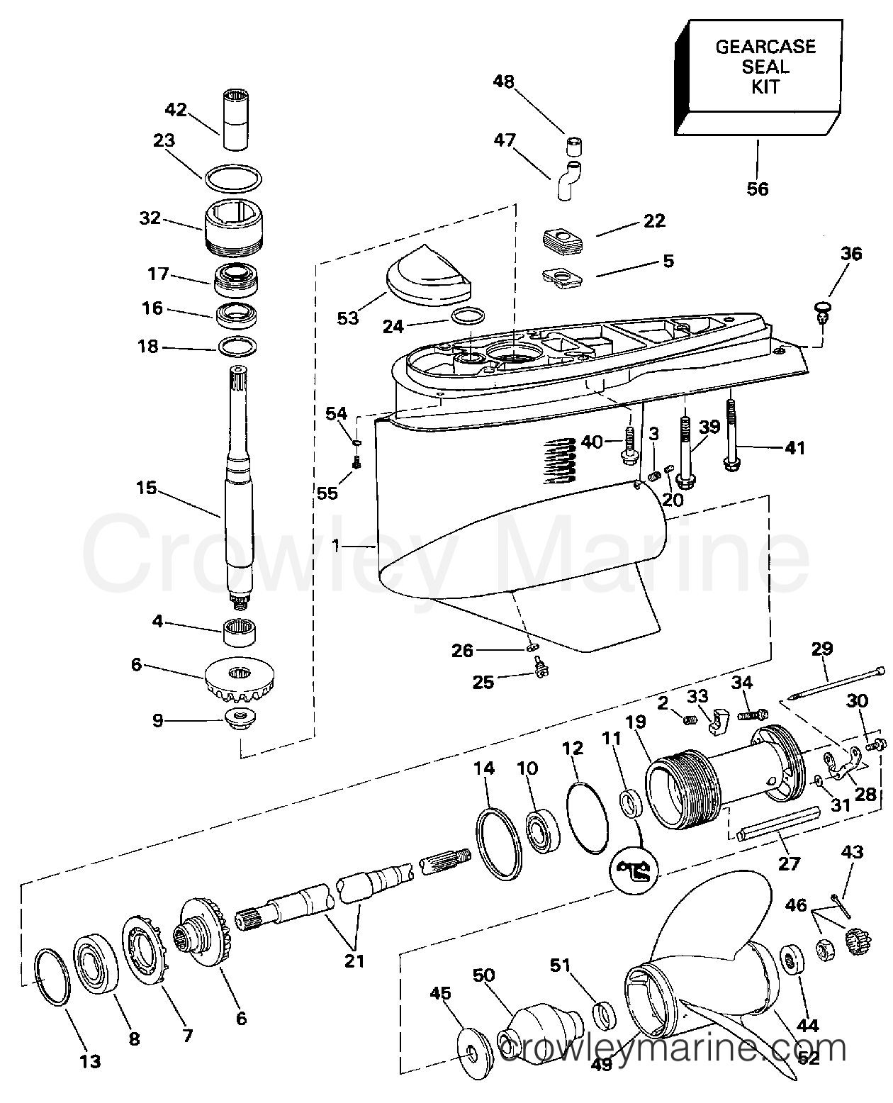 1997 OMC Stern Drive 7.4 - 744FPLKD - LOWER GEARCASE - SINGLE PROP section