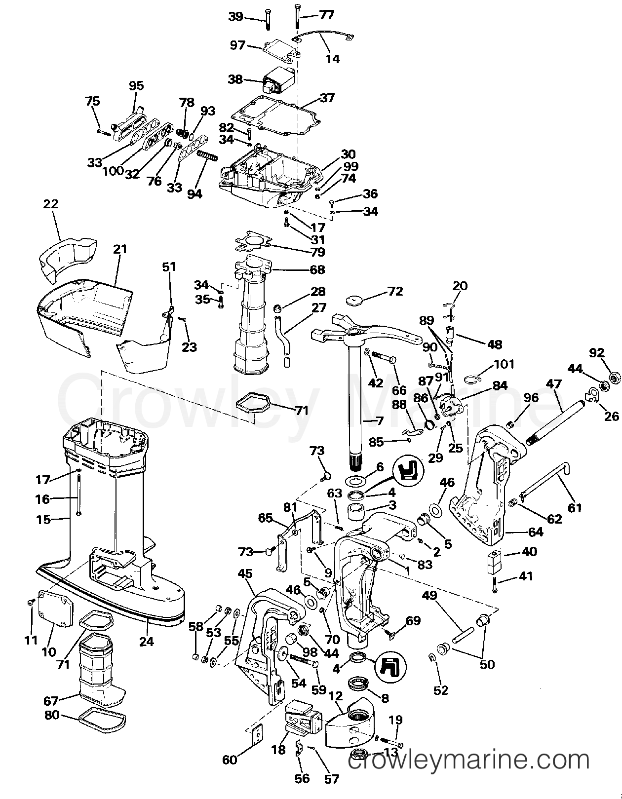 1990 Outboard 100 - J100WTLESM - MIDSECTION