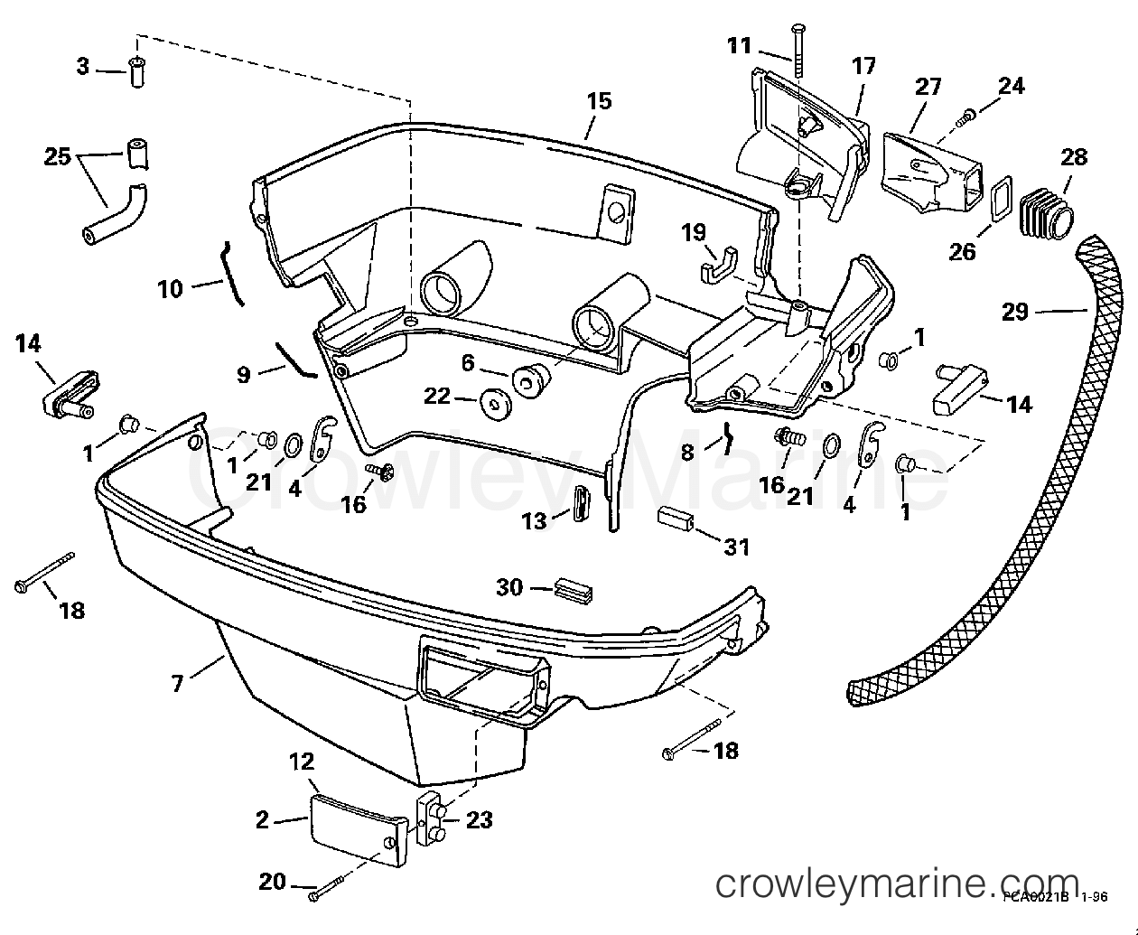 1997 Outboard 150 - J150EXEUC - LOWER ENGINE COVER