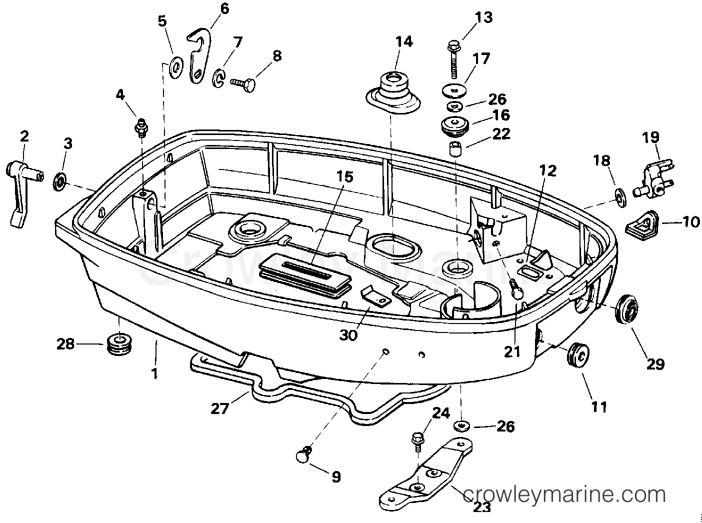 1992 Outboard 25 - J25TEEND - LOWER ENGINE COVER