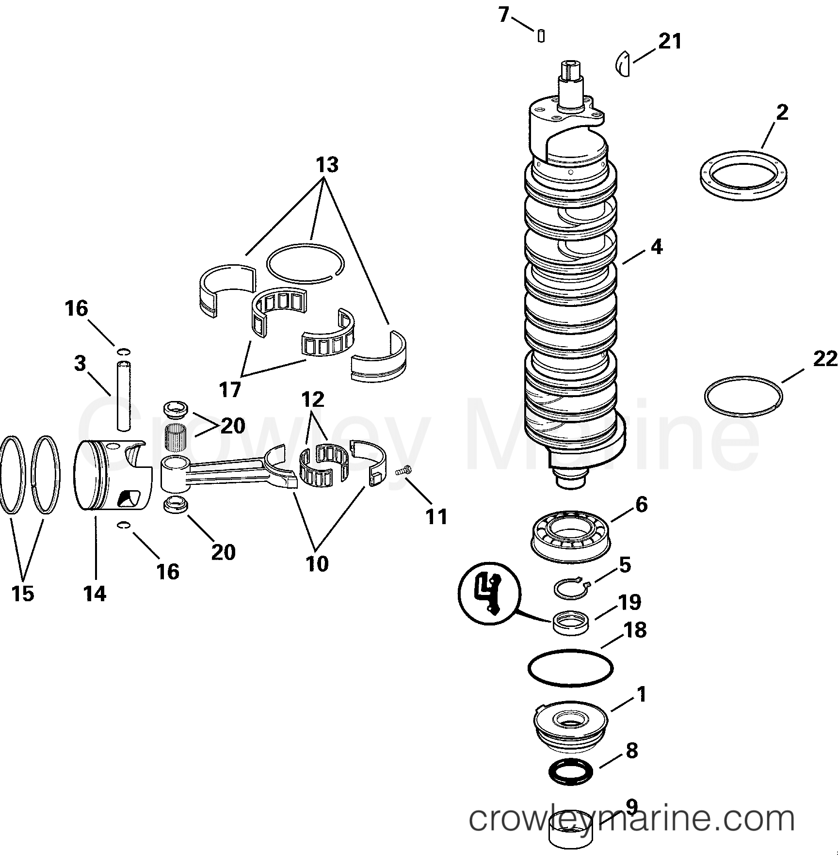 2000 Outboard 150 - J150VCSSS - CRANKSHAFT & PISTONS