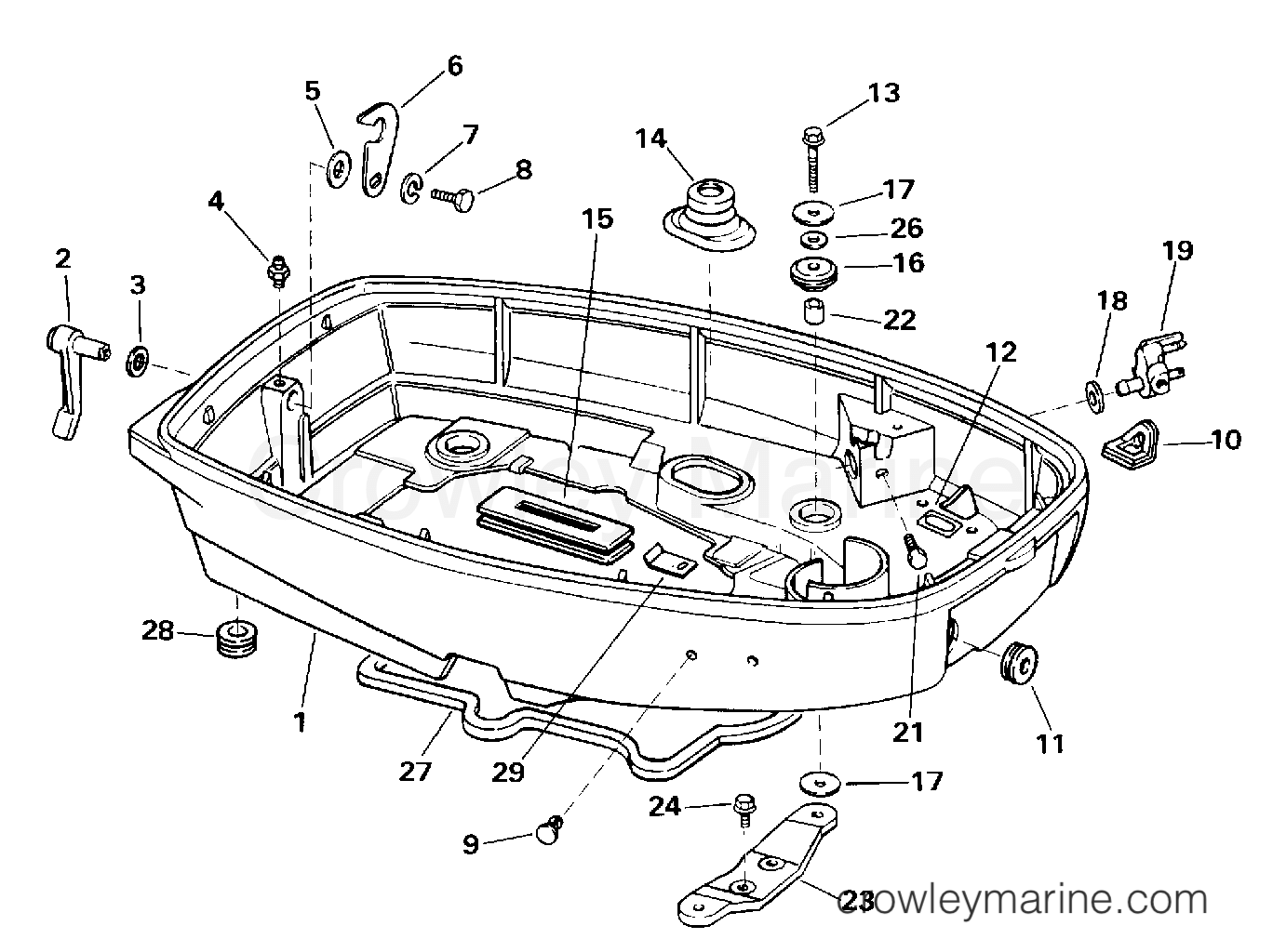 1996 Outboard 25 - J25RWLEDC - LOWER ENGINE COVER