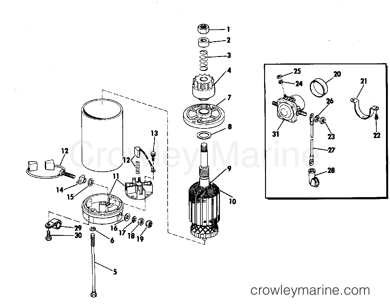 ELECTRIC STARTER AND SOLENOID AMERICAN BOSCH 1981 Outboard 25 E25ECIB