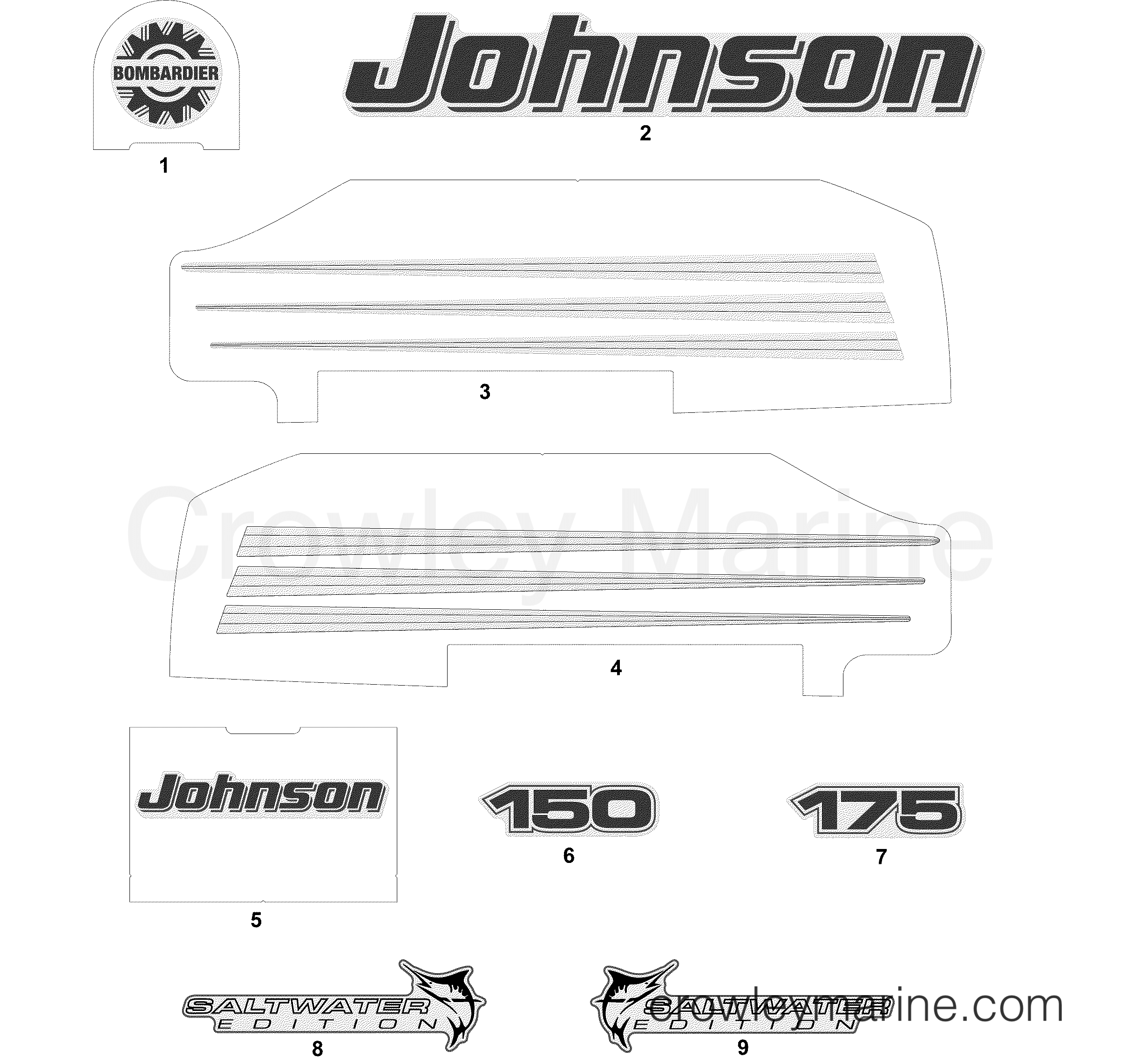 2005 Outboard 175 - J175PLSOE - DECALS WHITE MODELS