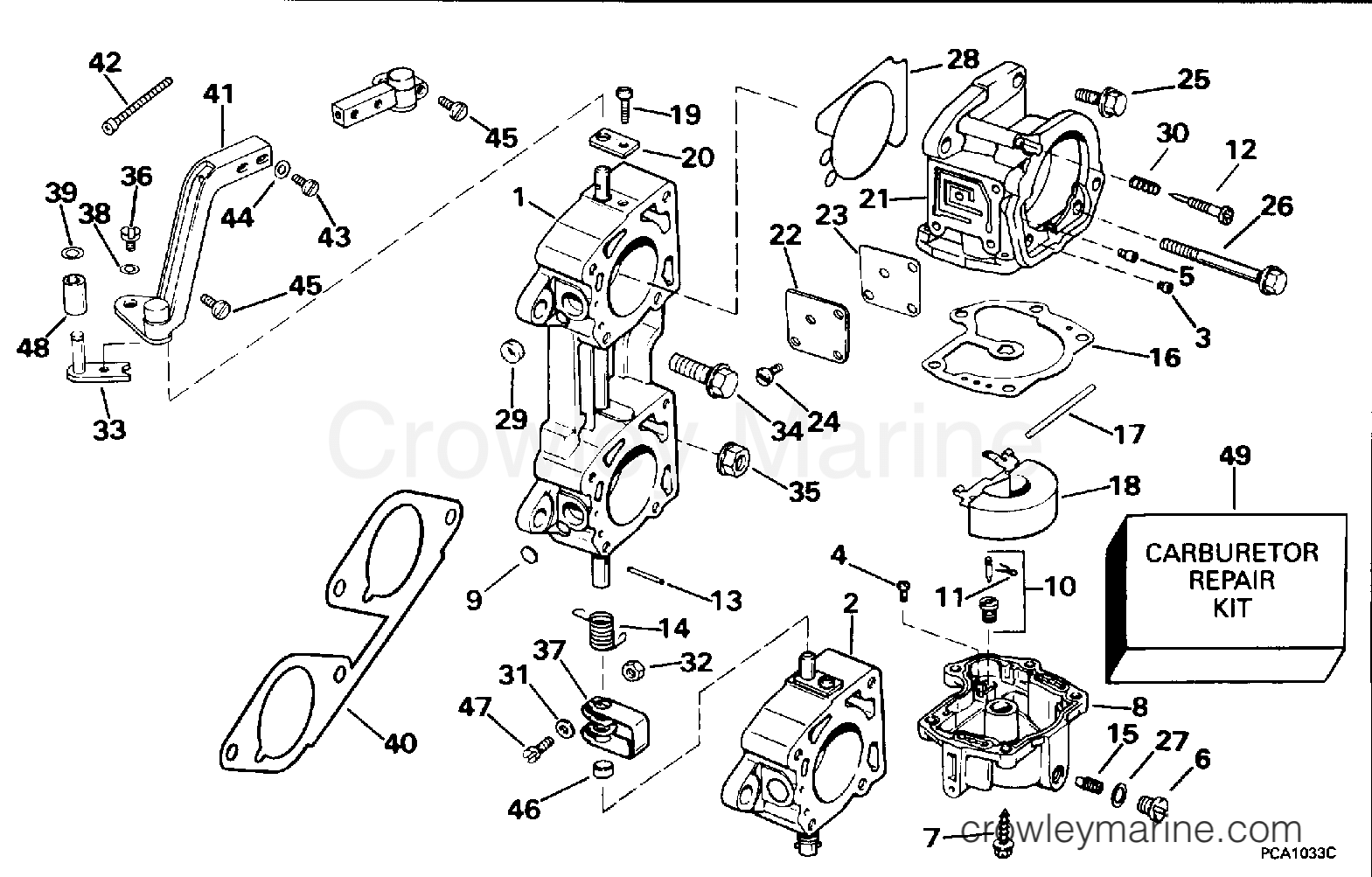 1994 Evinrude Outboards 185 - E185ESERK CARBURETOR AND LINKAGE - 225 SUFFIX "K" MODELS section