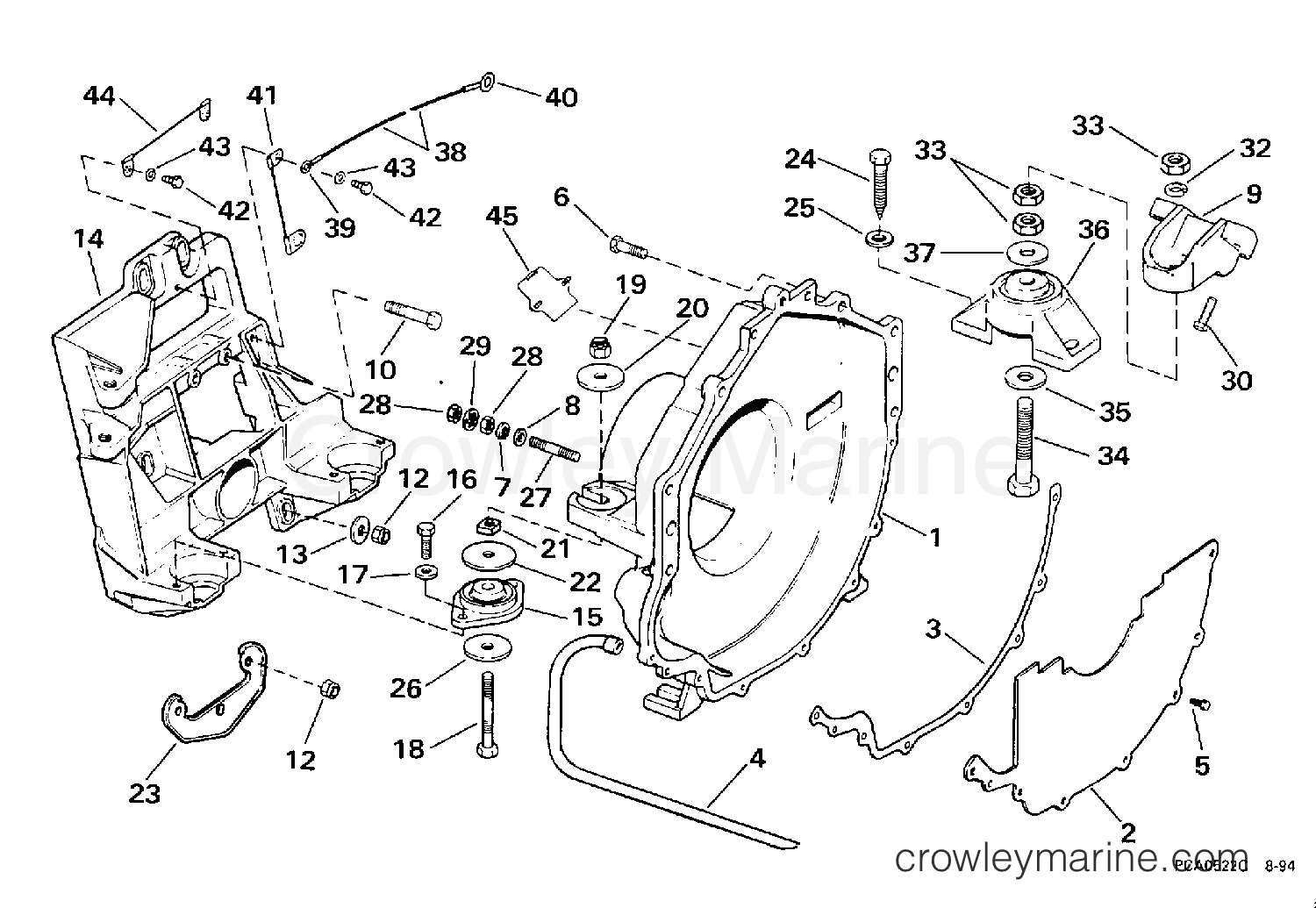1998 OMC Stern Drive 7.4 - 74FHPBYC TRANSOM PLATE, FLYWHEEL HOUSING & MOUNTS section