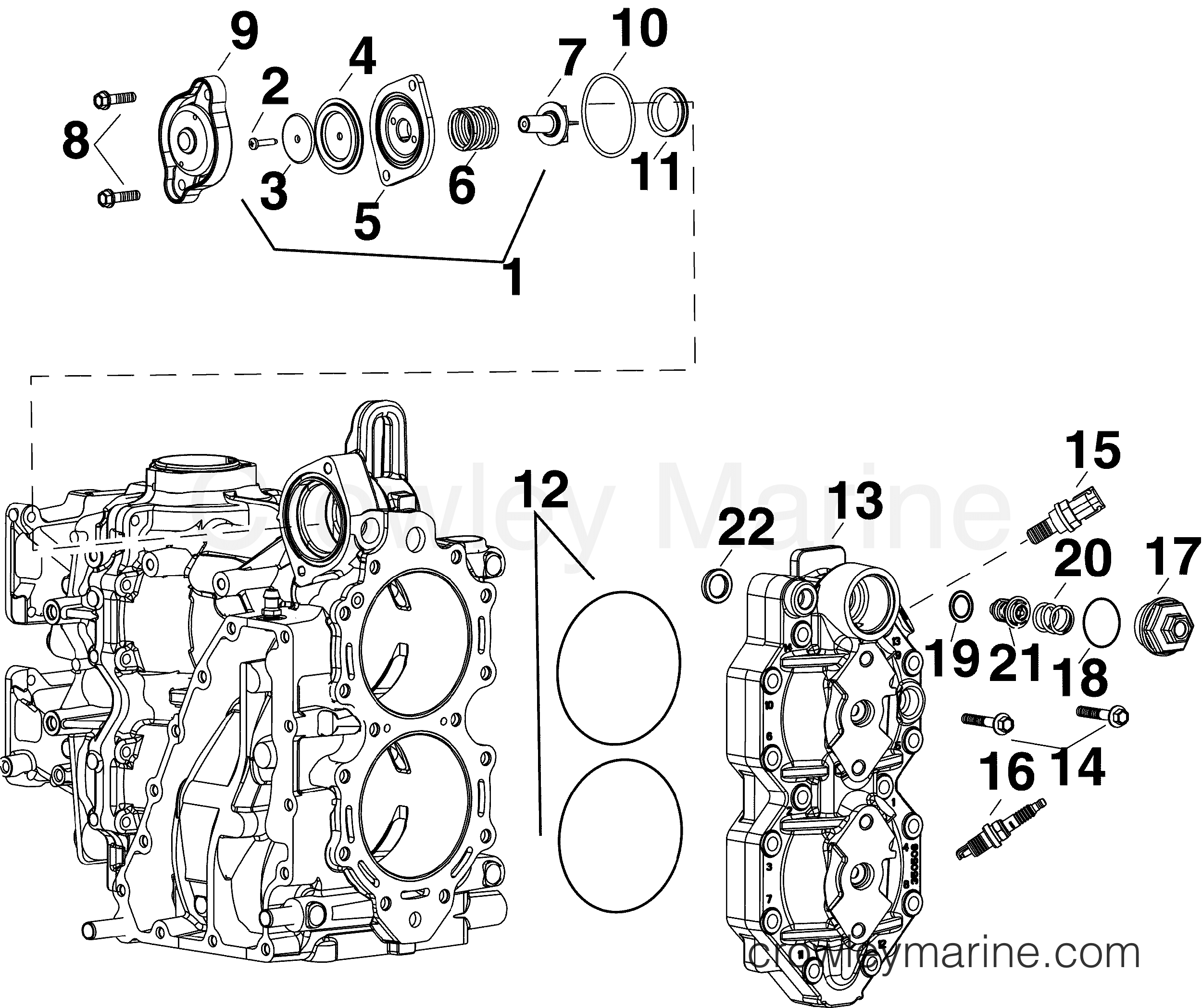 2010 Evinrude Outboards 40 - E40DPLISF CYLINDER HEAD & THERMOSTAT section