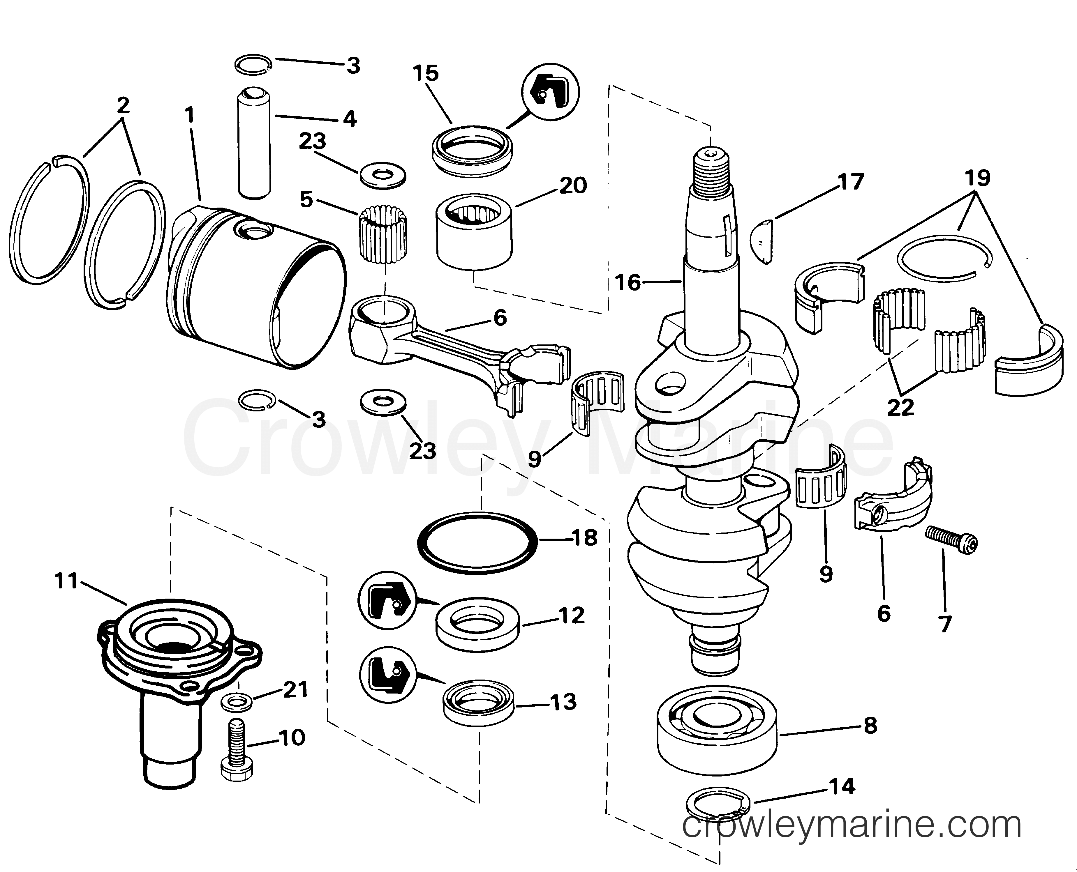 2001 Johnson Outboards 10 - J10ELSIM CRANKSHAFT & PISTON section
