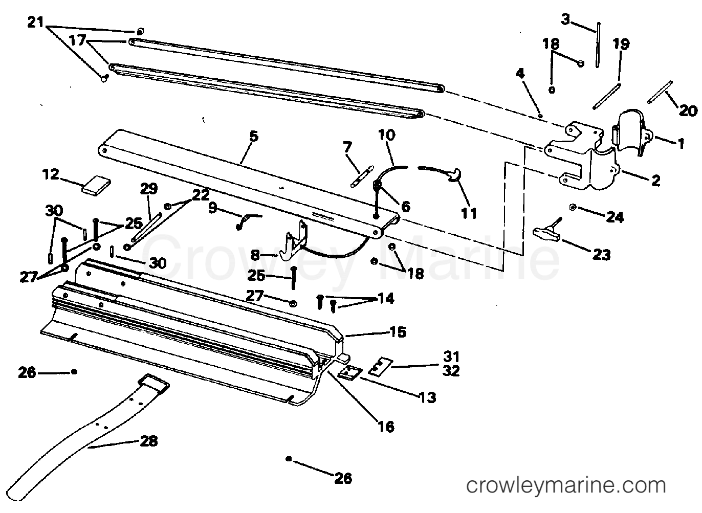 1994 Electric Trolling Motor 12 Volt - HBF2K - BOW ARM & DECK BRACKET GROUP