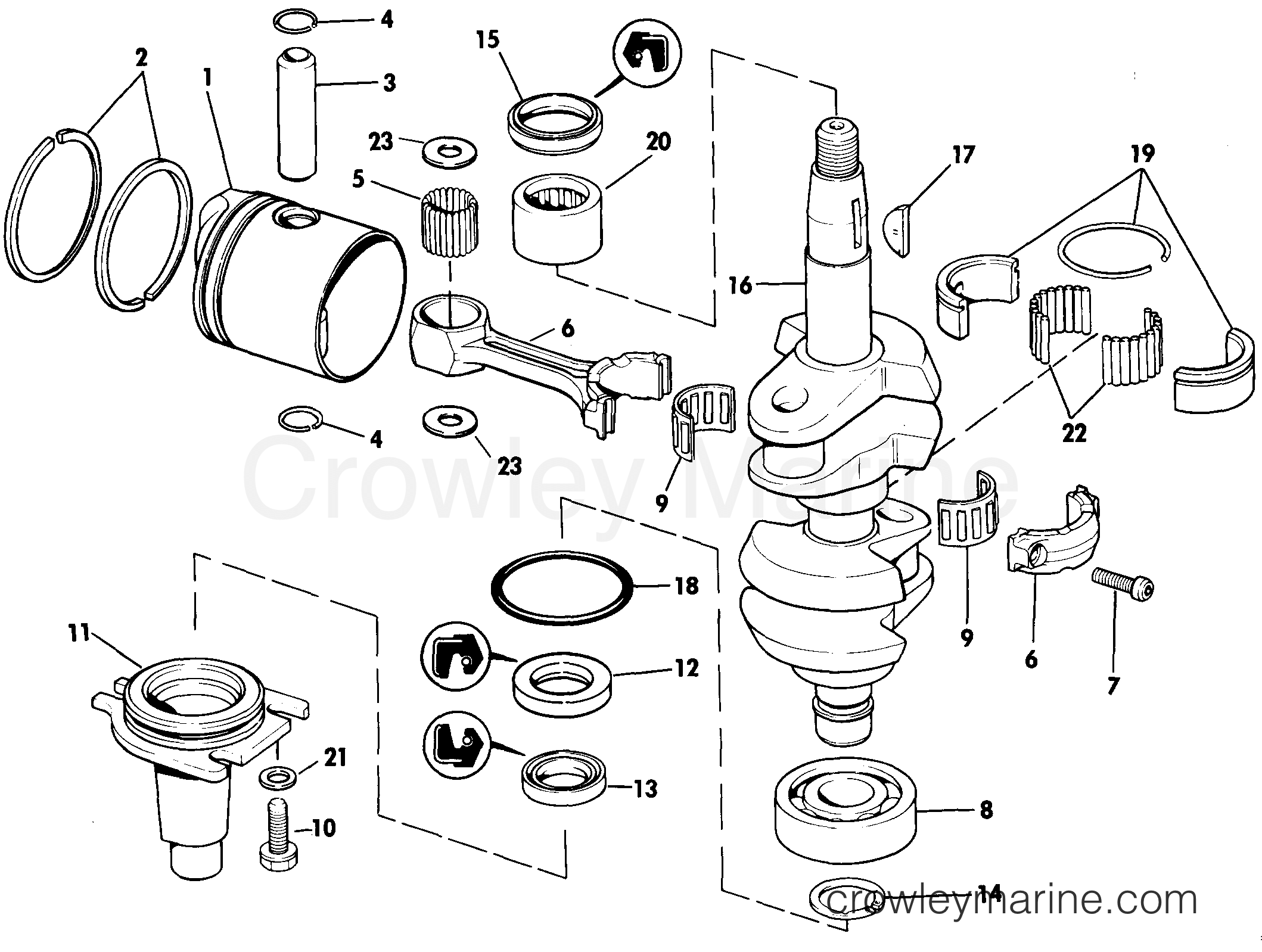 1985 Outboard 9.9 - J10RLCOM - CRANKSHAFT & PISTON