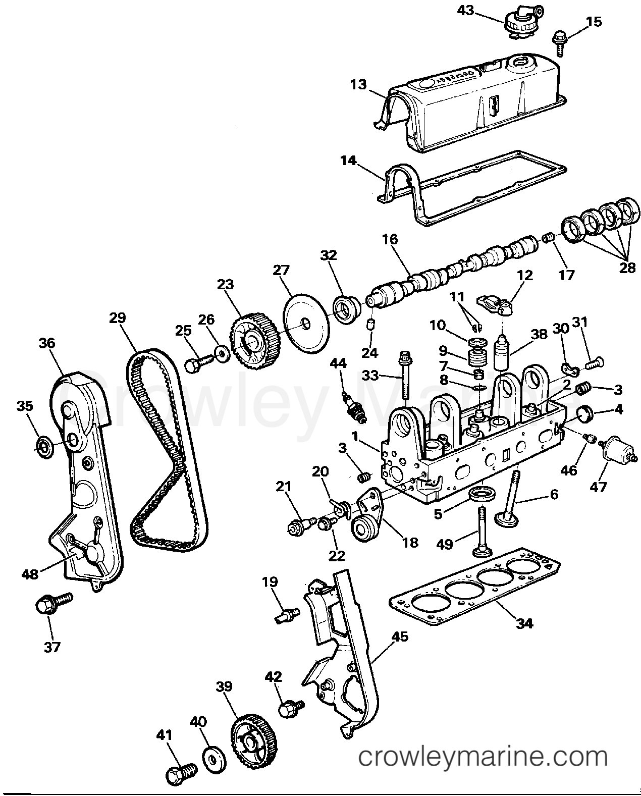 1988 OMC Stern Drive 2.3 - 232AMRGDE CYLINDER HEAD section