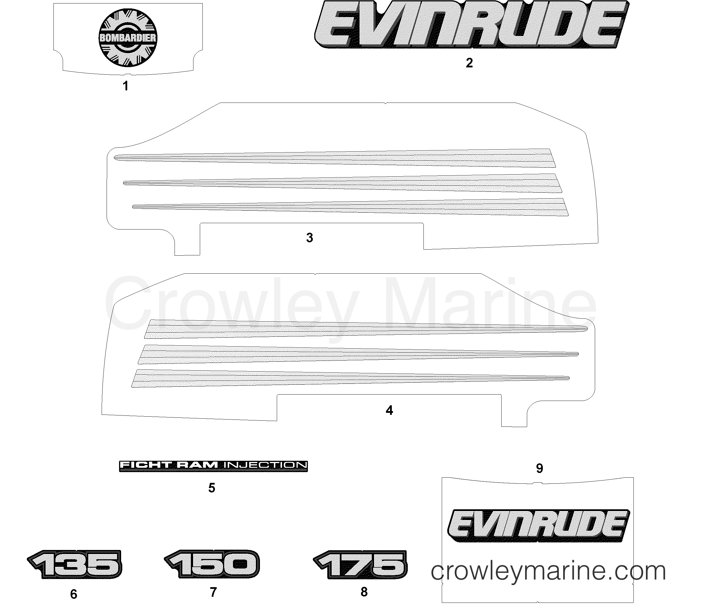 2003 Outboard 150 - E150FPLSTD - DECALS BLUE MODELS
