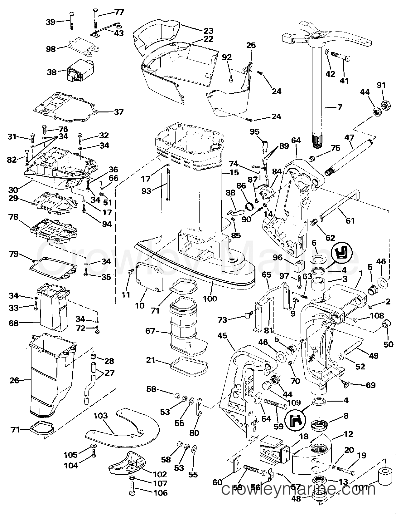 1990 Outboard 155 - J155WTLESM - MIDSECTION