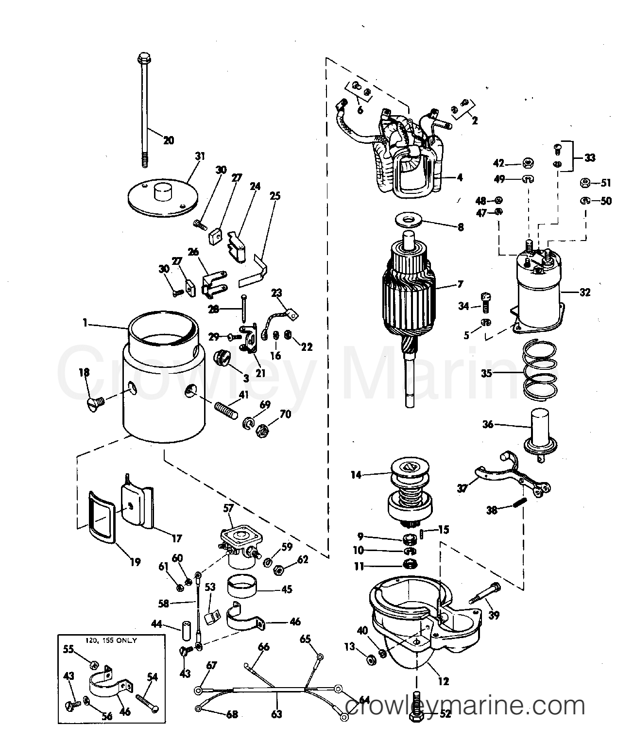 1969 OMC Stern Drive 80 - NUE-10S - STARTER MOTOR AND SOLENOID GROUP 120,155,210 HP