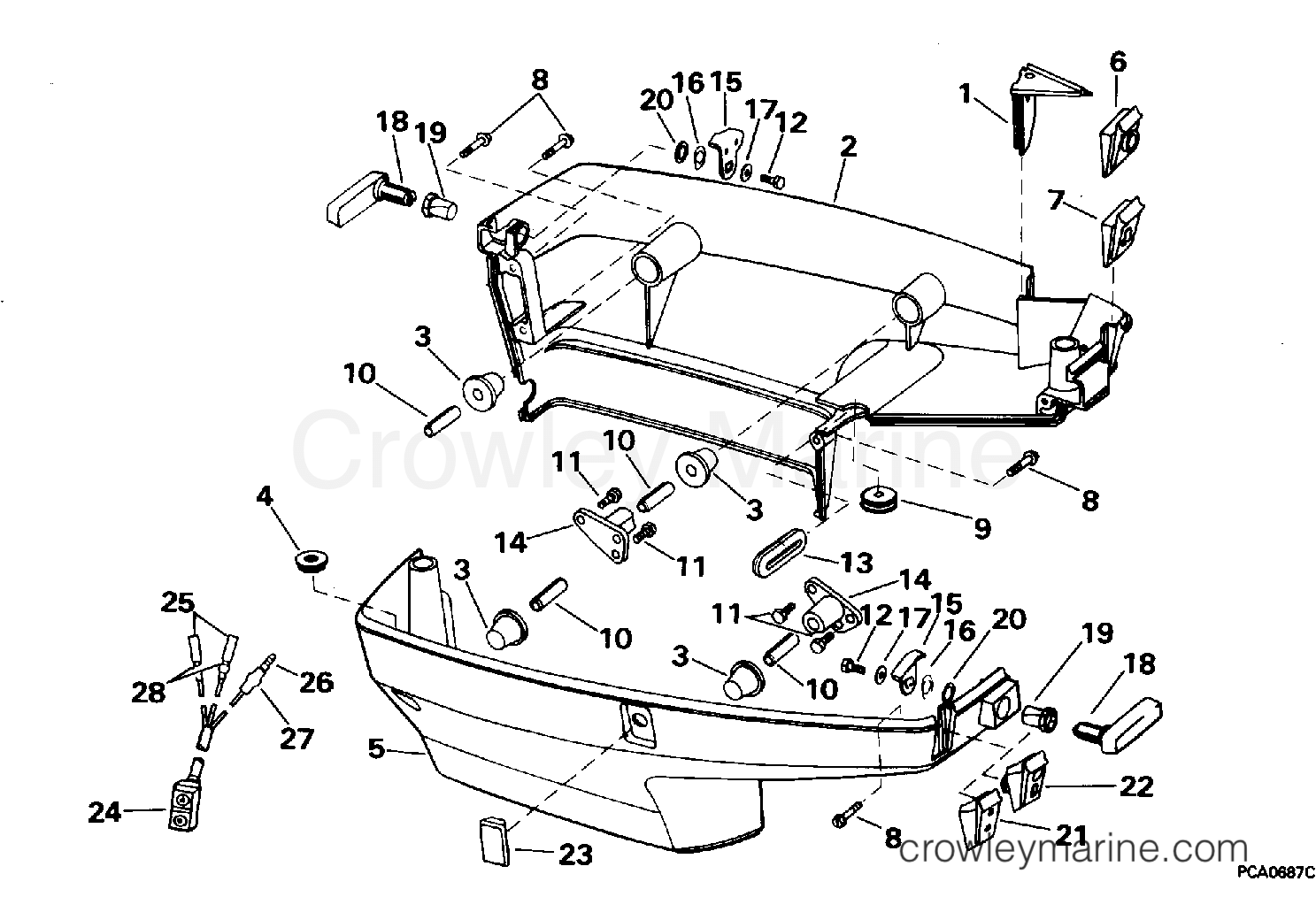1995 Outboard 40 - J40TTLEOD - LOWER ENGINE COVER