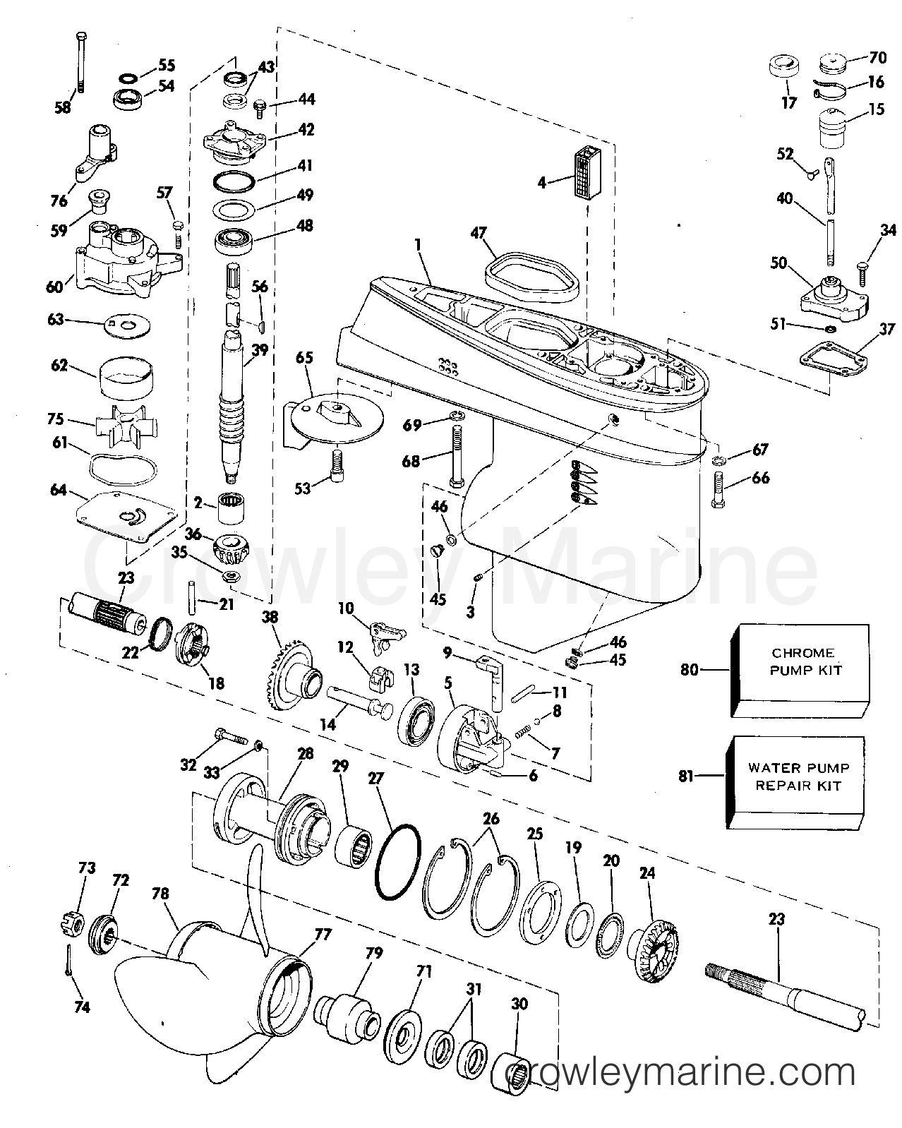 1977 Outboard 55 - 55E77D - GEARCASE