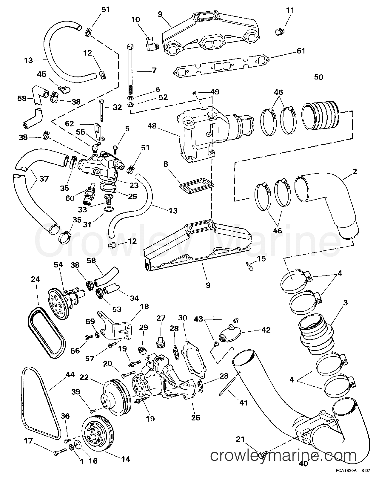 1998 OMC Stern Drive 5 - 50FBPBYC EXHAUST & COOLING section