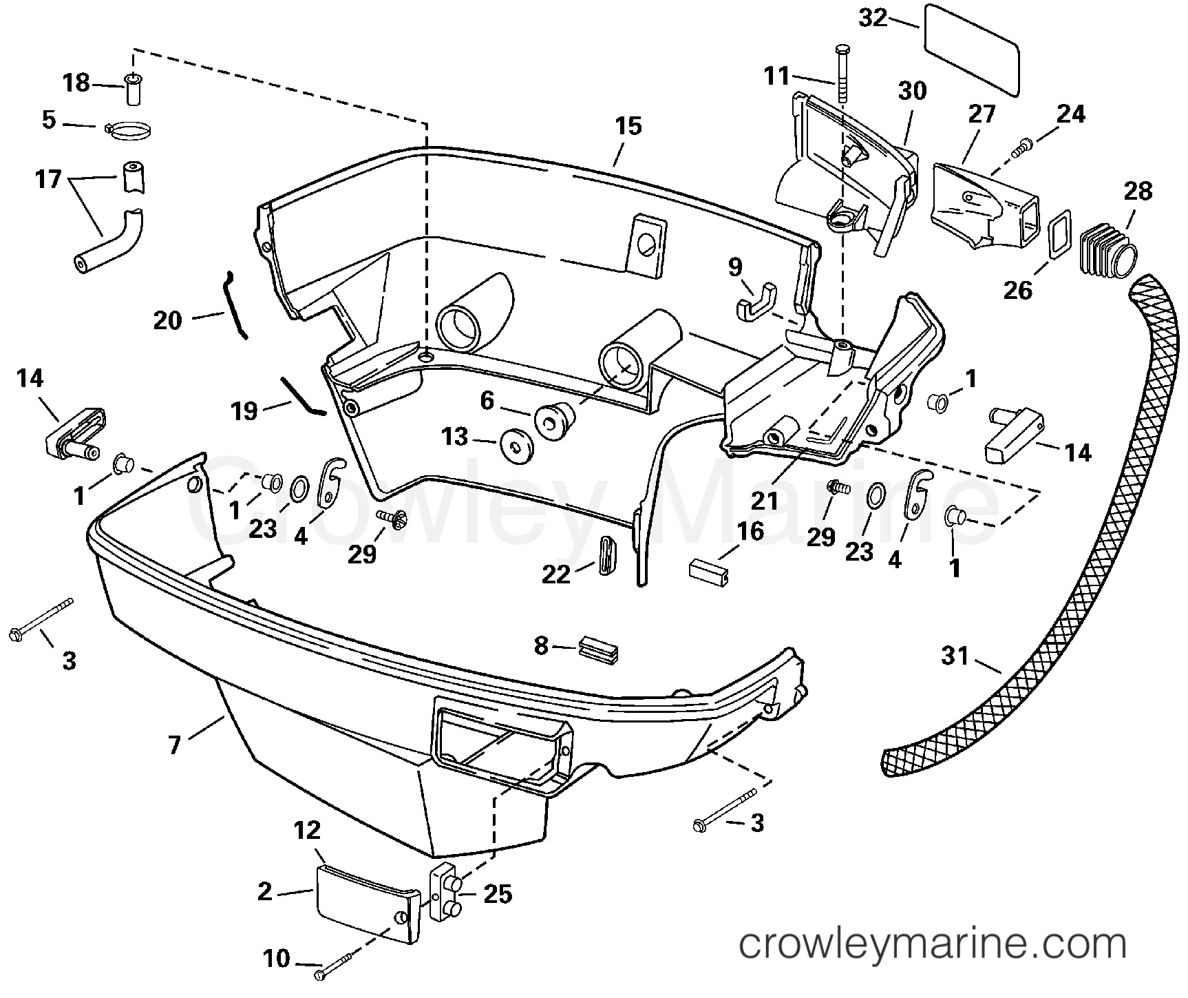 2000 Outboard 100 - J100WPLSSR - LOWER ENGINE COVER