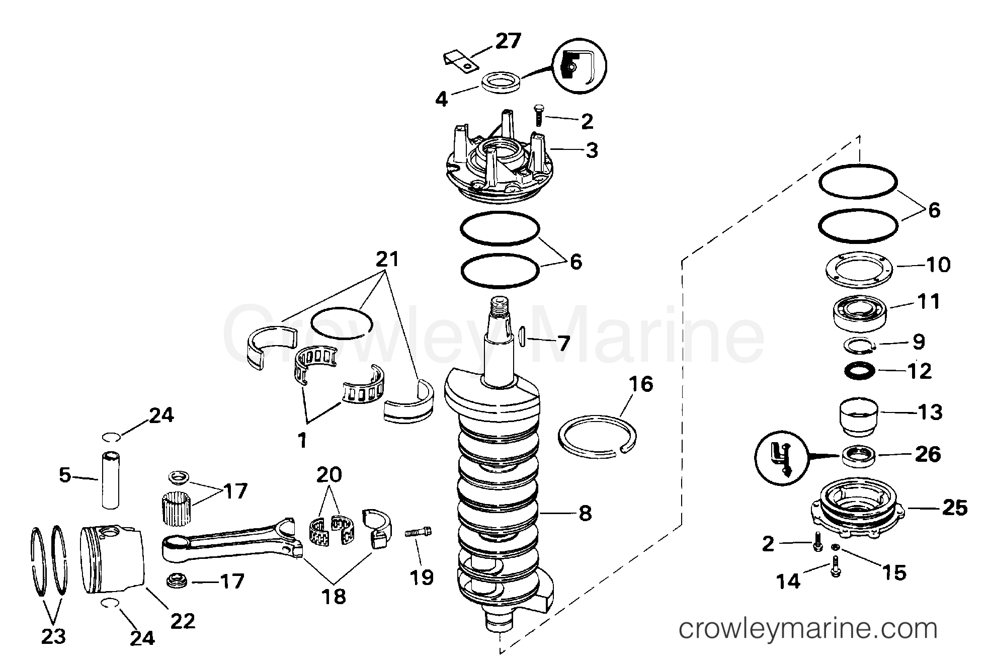 2000 Outboard 200 - E200FPLSSH - CRANKSHAFT & PISTON