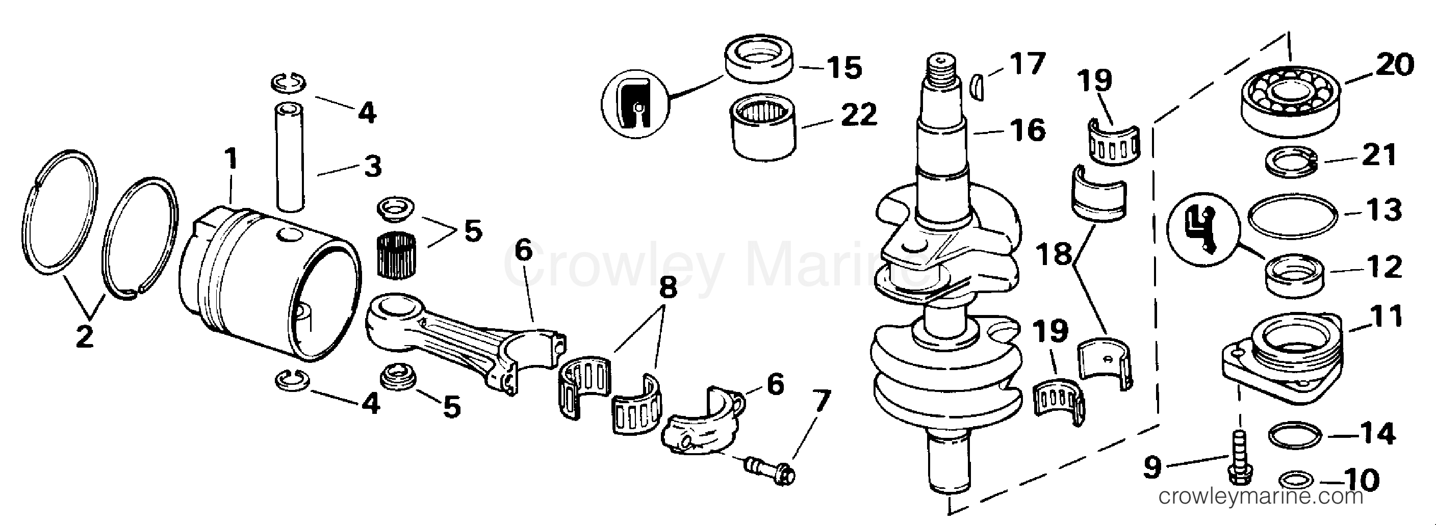 1992 Outboard 20 - J20EEND - CRANKSHAFT & PISTON