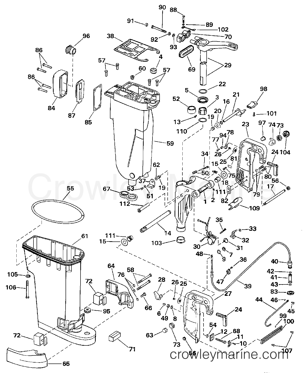 1998 Johnson Outboards 50 - X50ESLECC EXHAUST HOUSING & STERN & SWIVEL BRACKET section