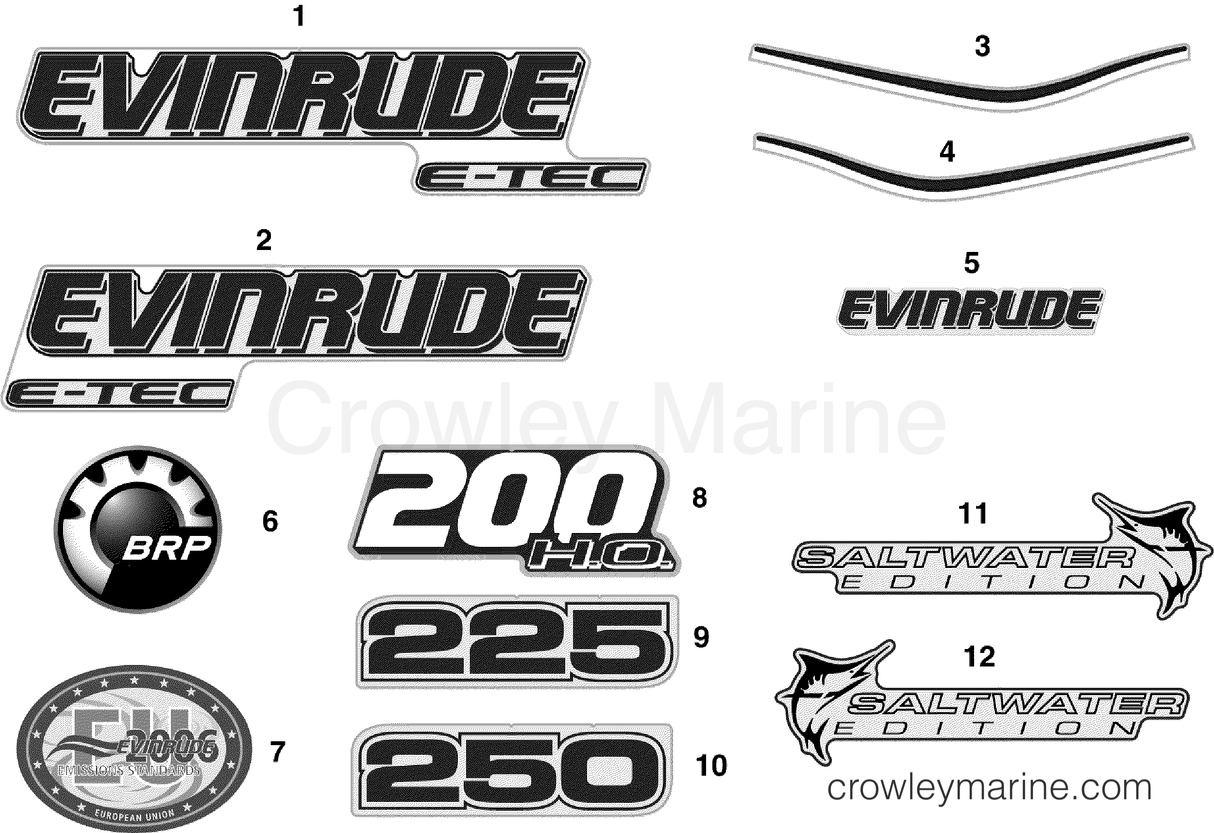 DECALS - 2008 Evinrude Outboards 200 E200DHXSCF | Crowley Marine