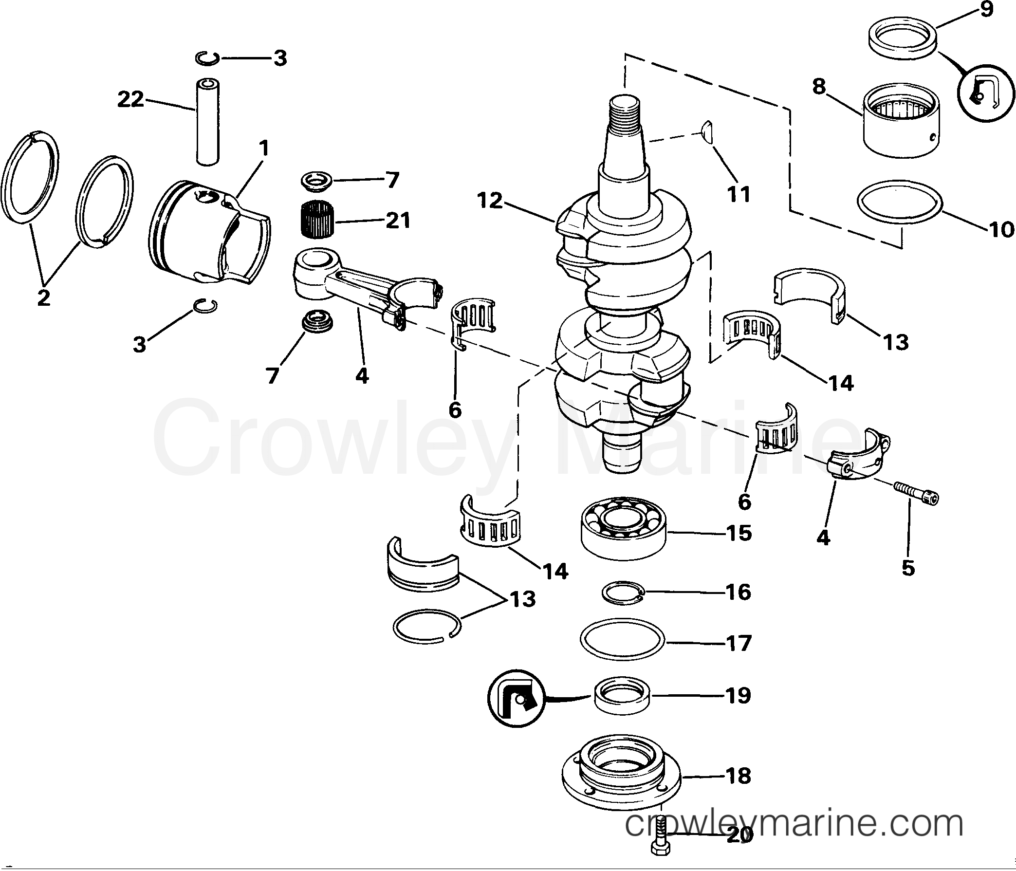 1985 Outboard 60 - J60ELCOD - CRANKSHAFT & PISTON