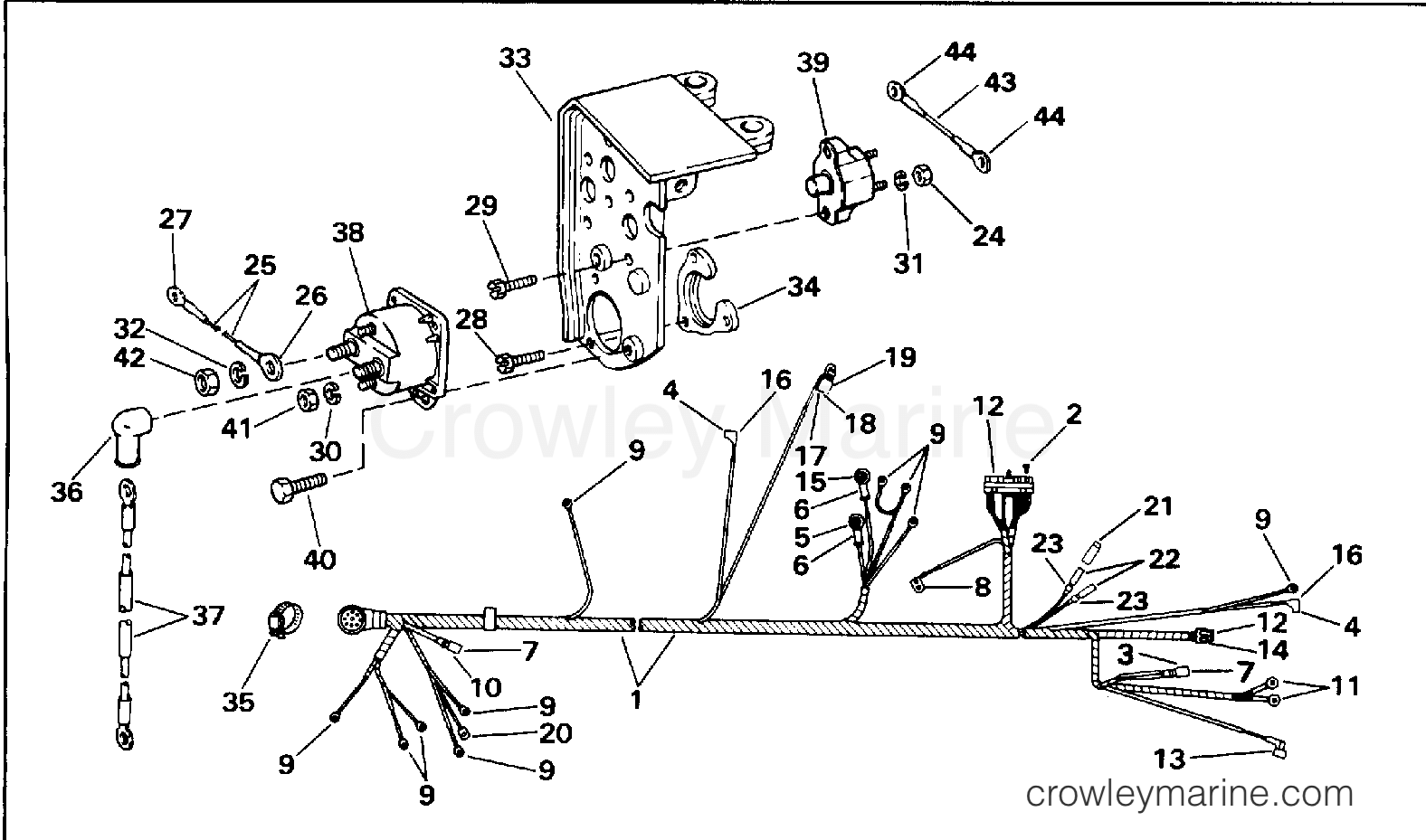 1996 Stern Drive 7.4 - 74FFPNCA - ENGINE WIRE HARNESS & BRACKET - 4V MODELS