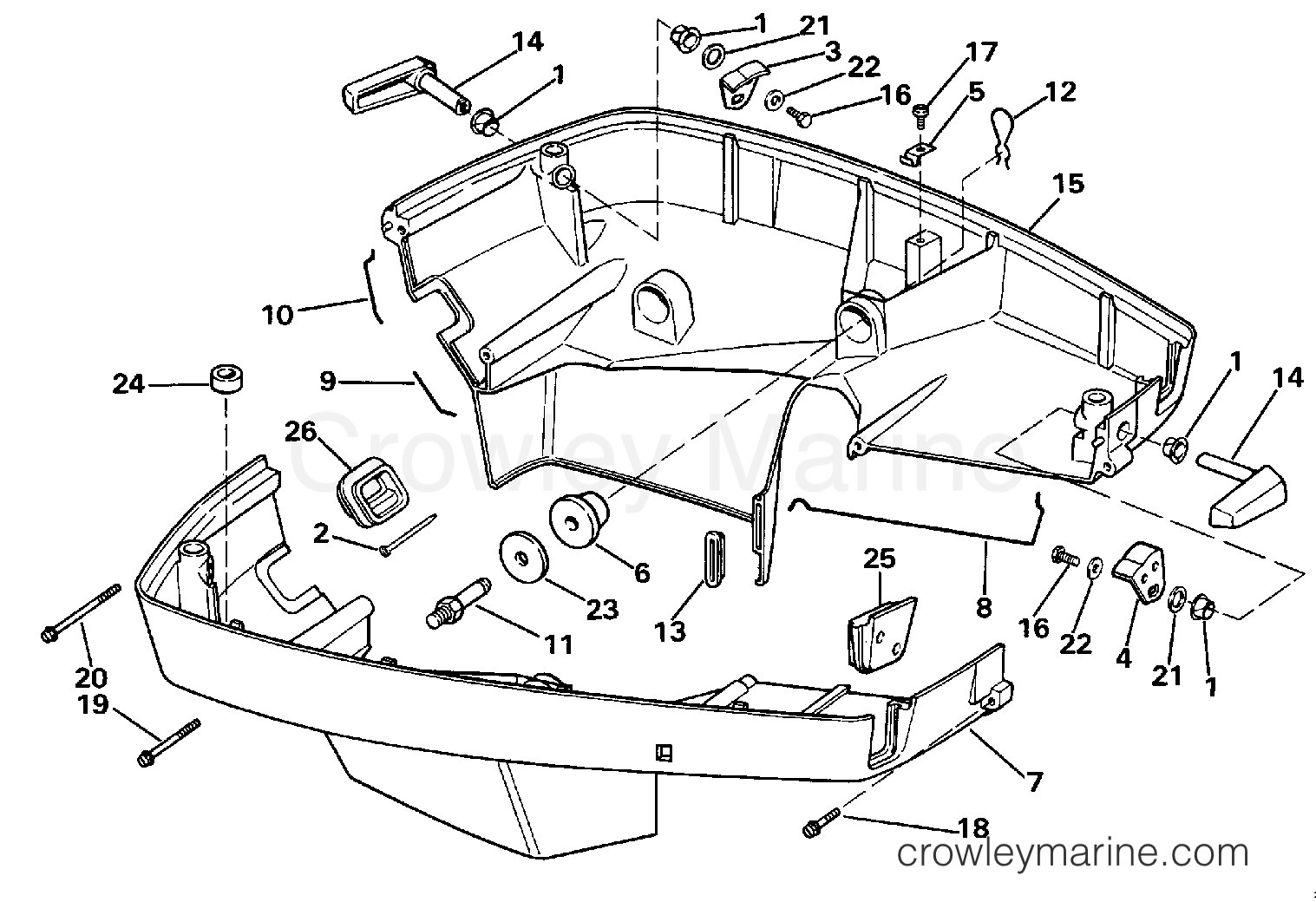 1990 Outboard 140 - E140CXESR - LOWER ENGINE COVER