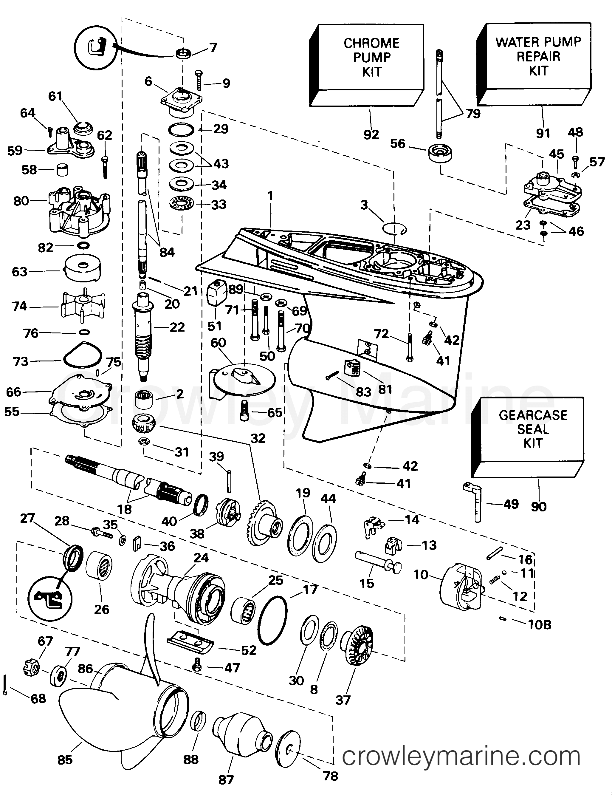 1998 Outboard 100 - J100WQLECS - GEARCASE -- 100WQL MODELS