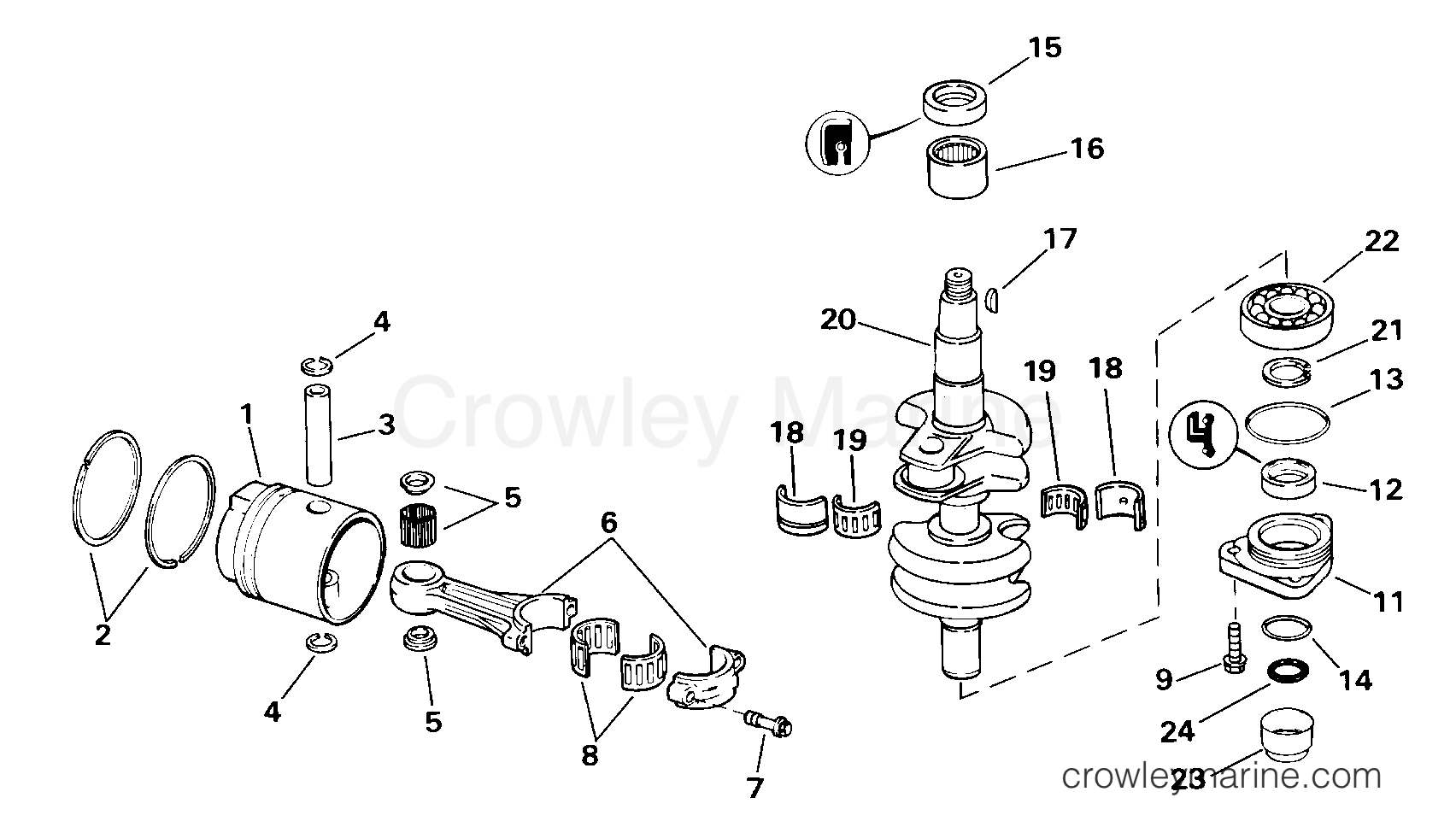 2000 Outboard 25 - J25TELSSD - CRANKSHAFT & PISTON