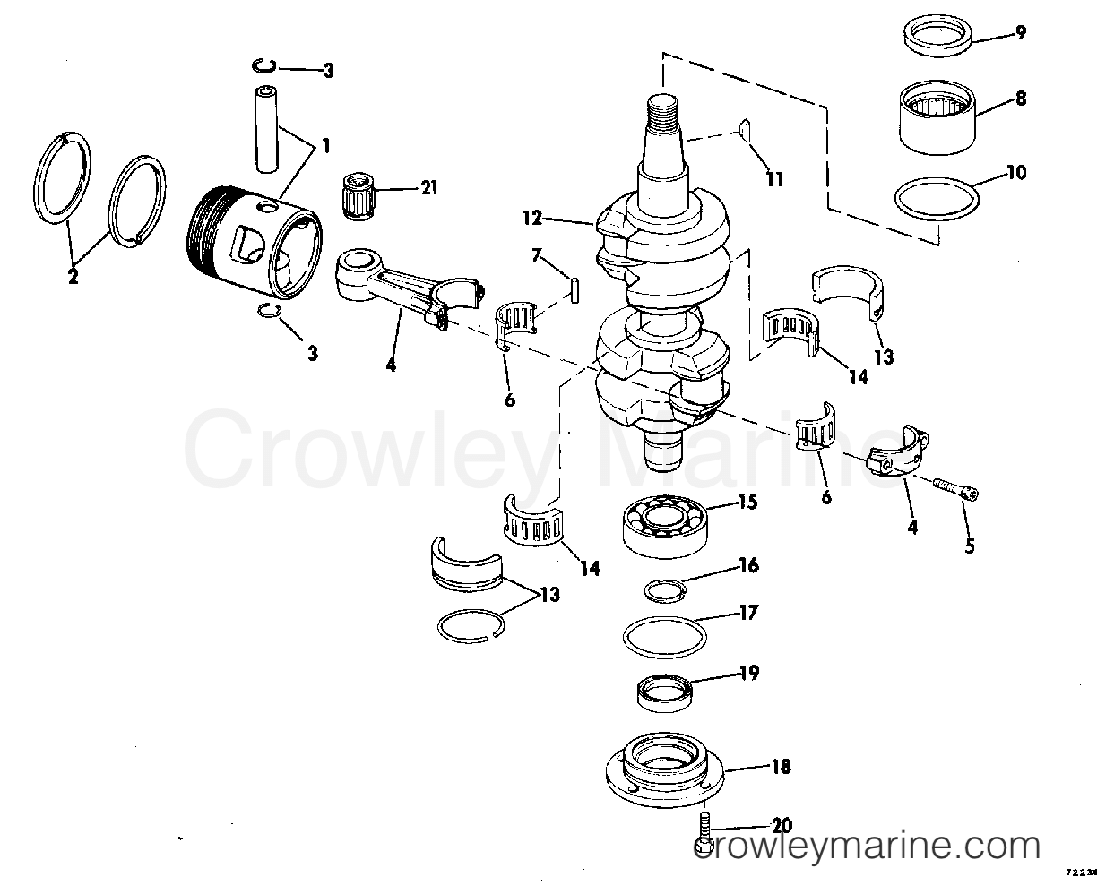 1977 Outboard 55 - 55E77D - CRANKSHAFT & PISTON