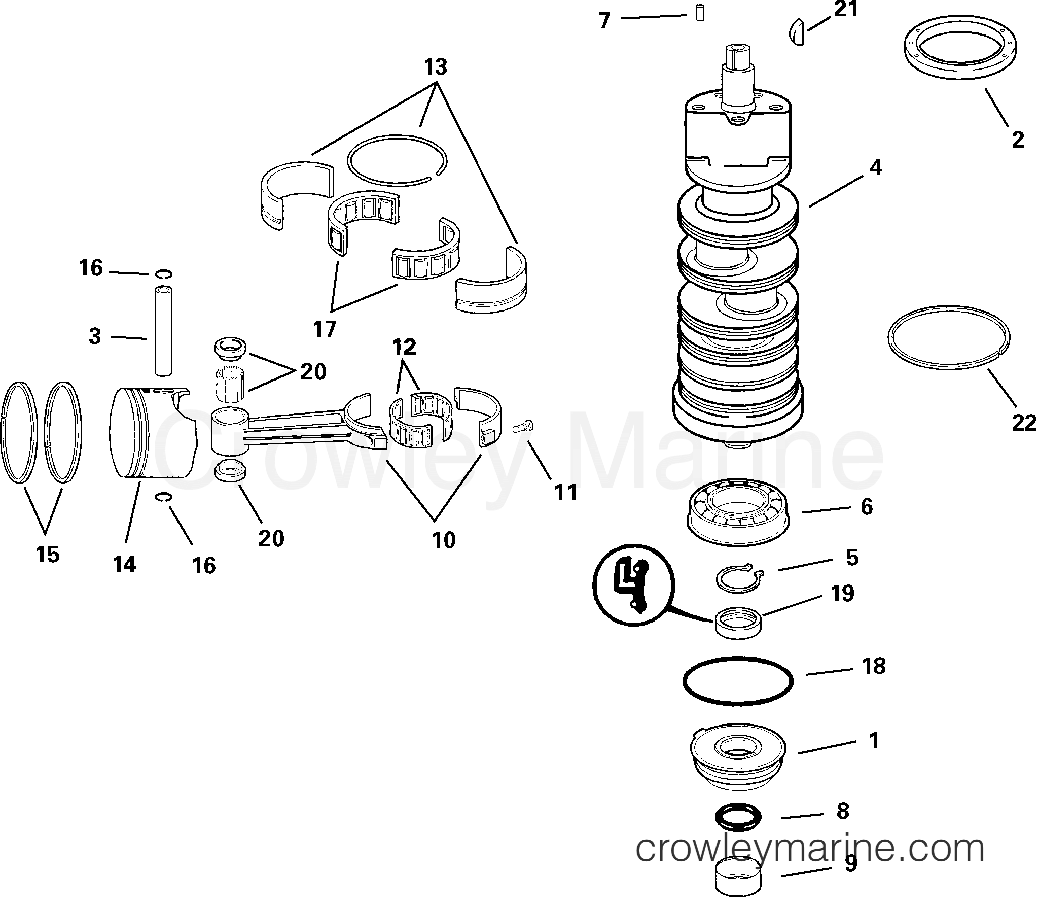 2005 Outboard 115 - J115GLSOB - CRANKSHAFT & PISTON