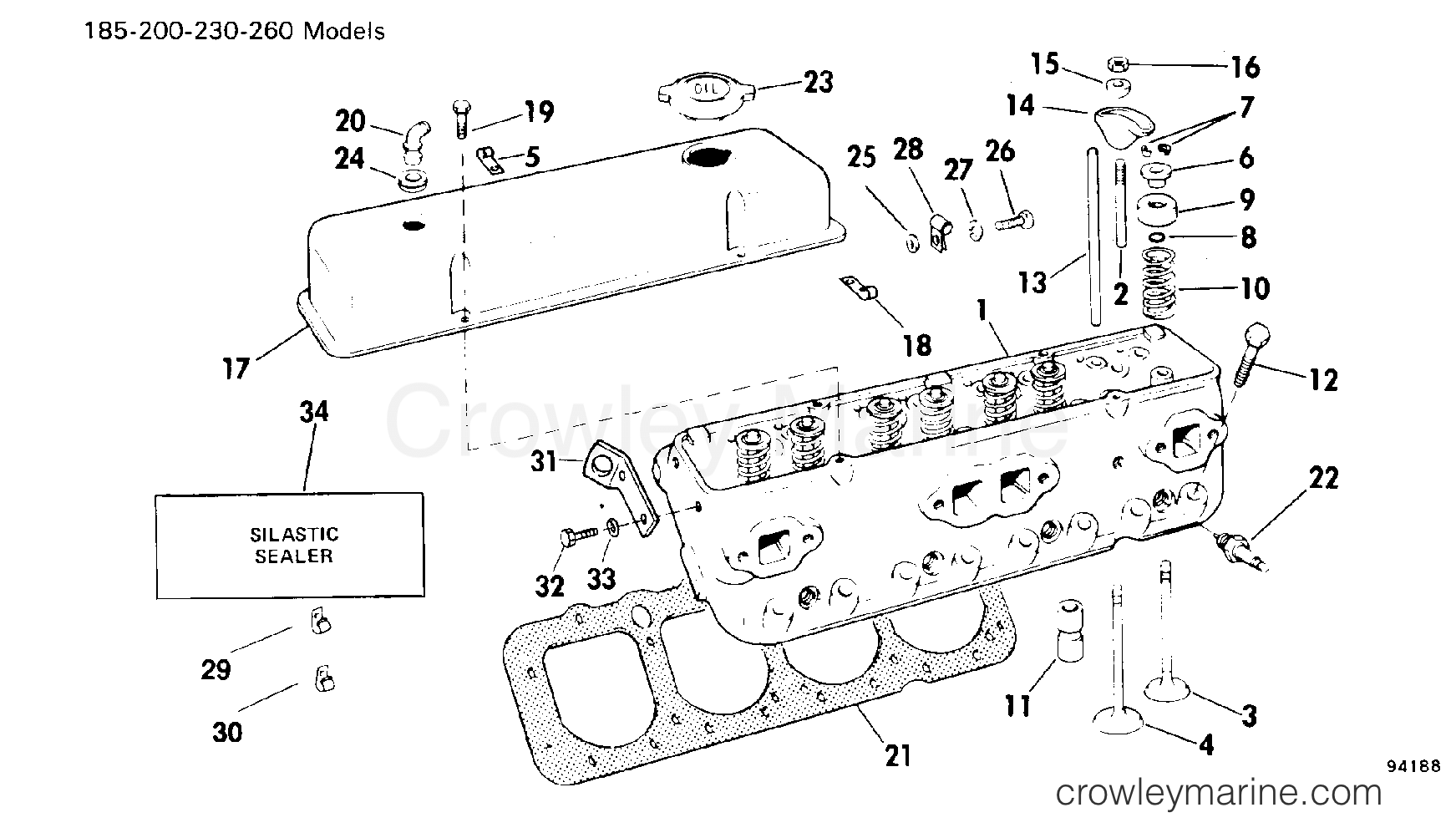 1979 Stern Drive 260 - 990262S1 - CYLINDER HEAD GROUP 185-200-230-260 MODELS