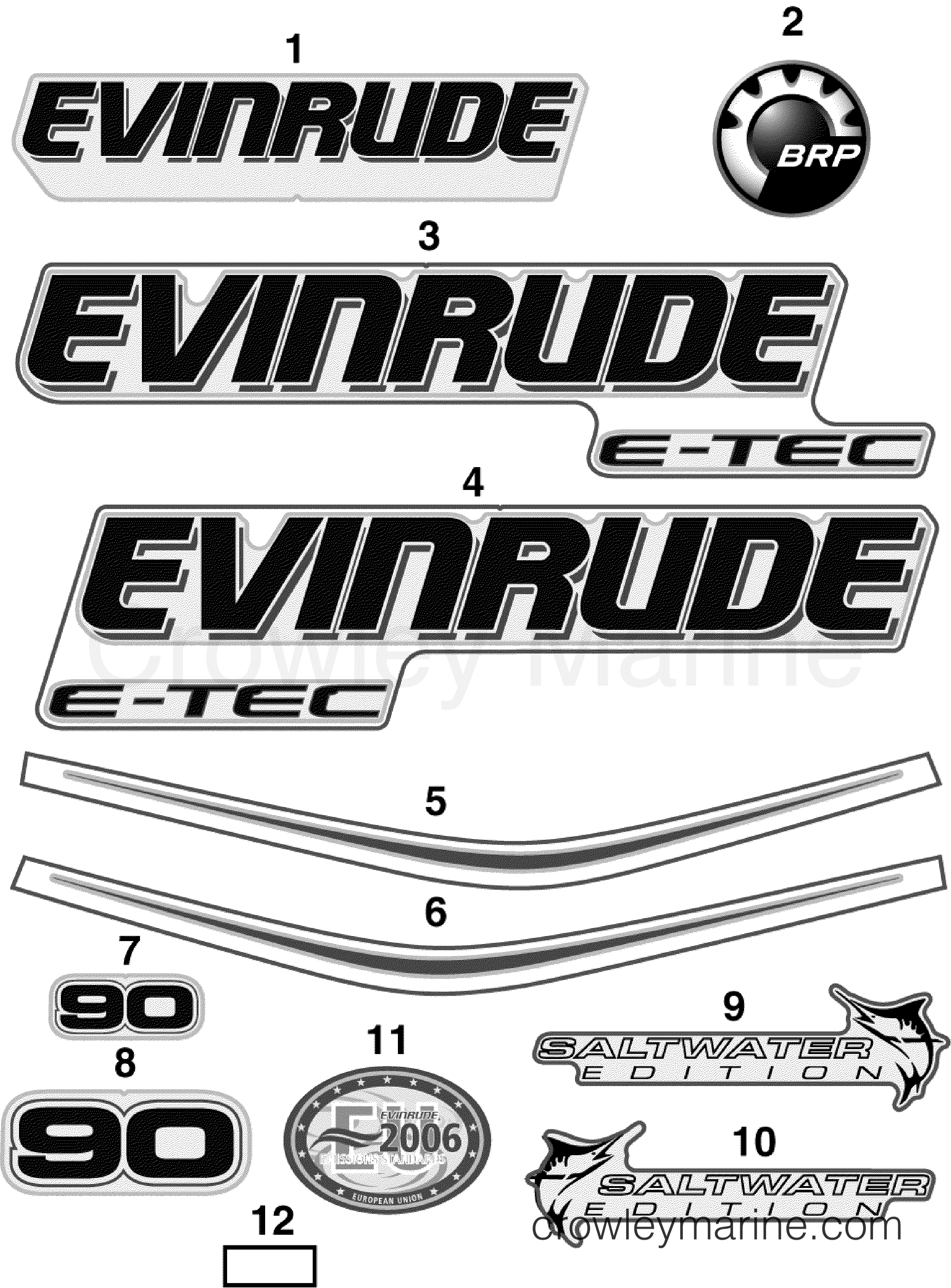 2007 Outboard 90 - E90DPXSUM - DECALS WHITE MODELS
