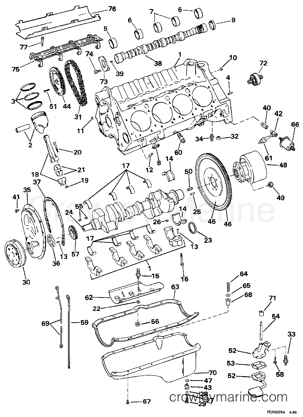 1997 OMC Stern Drive 7.4 - 744FPLKD CRANKCASE section