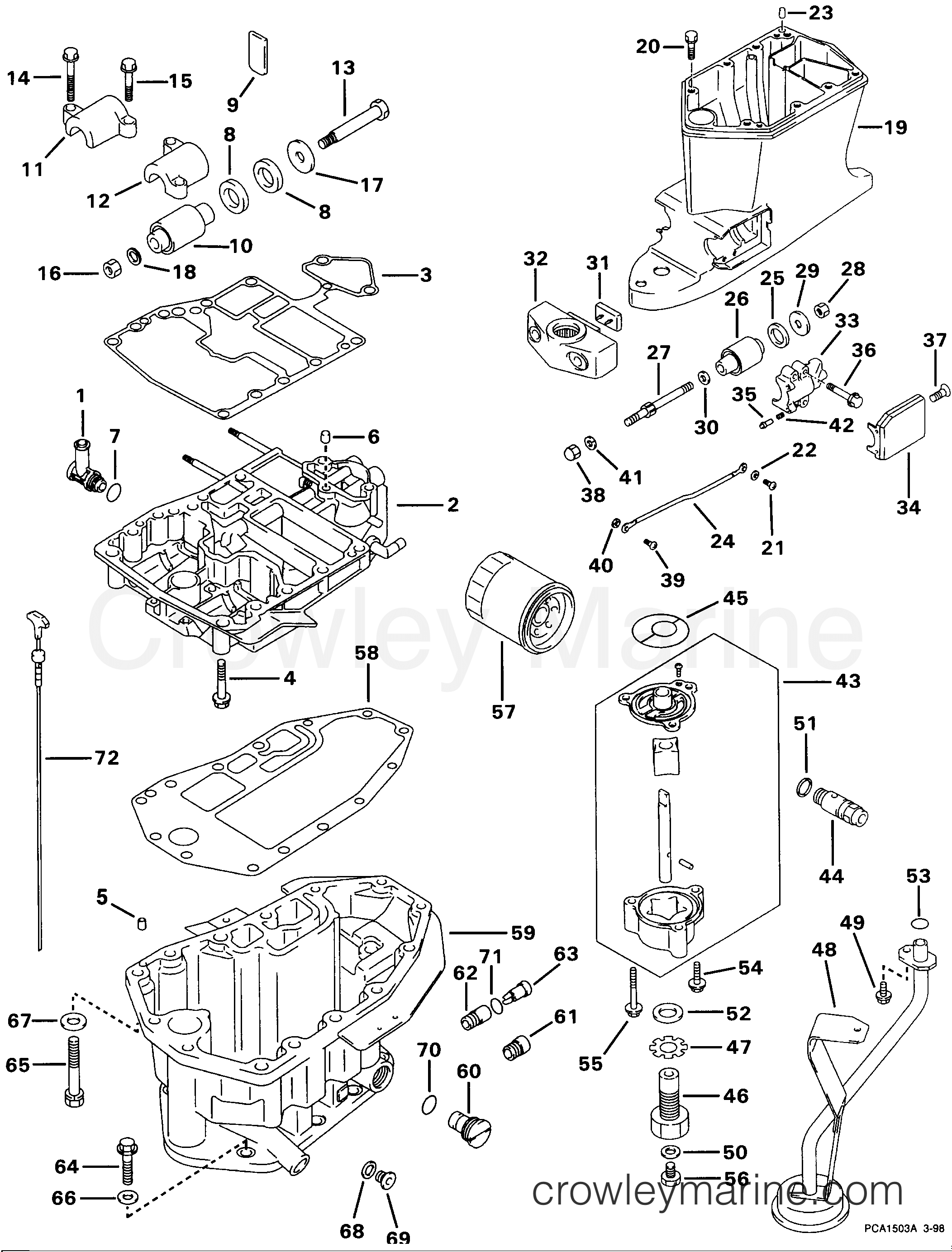 1998 Outboard 70 - J70FLTLECS - MIDSECTION & OIL SYSTEM
