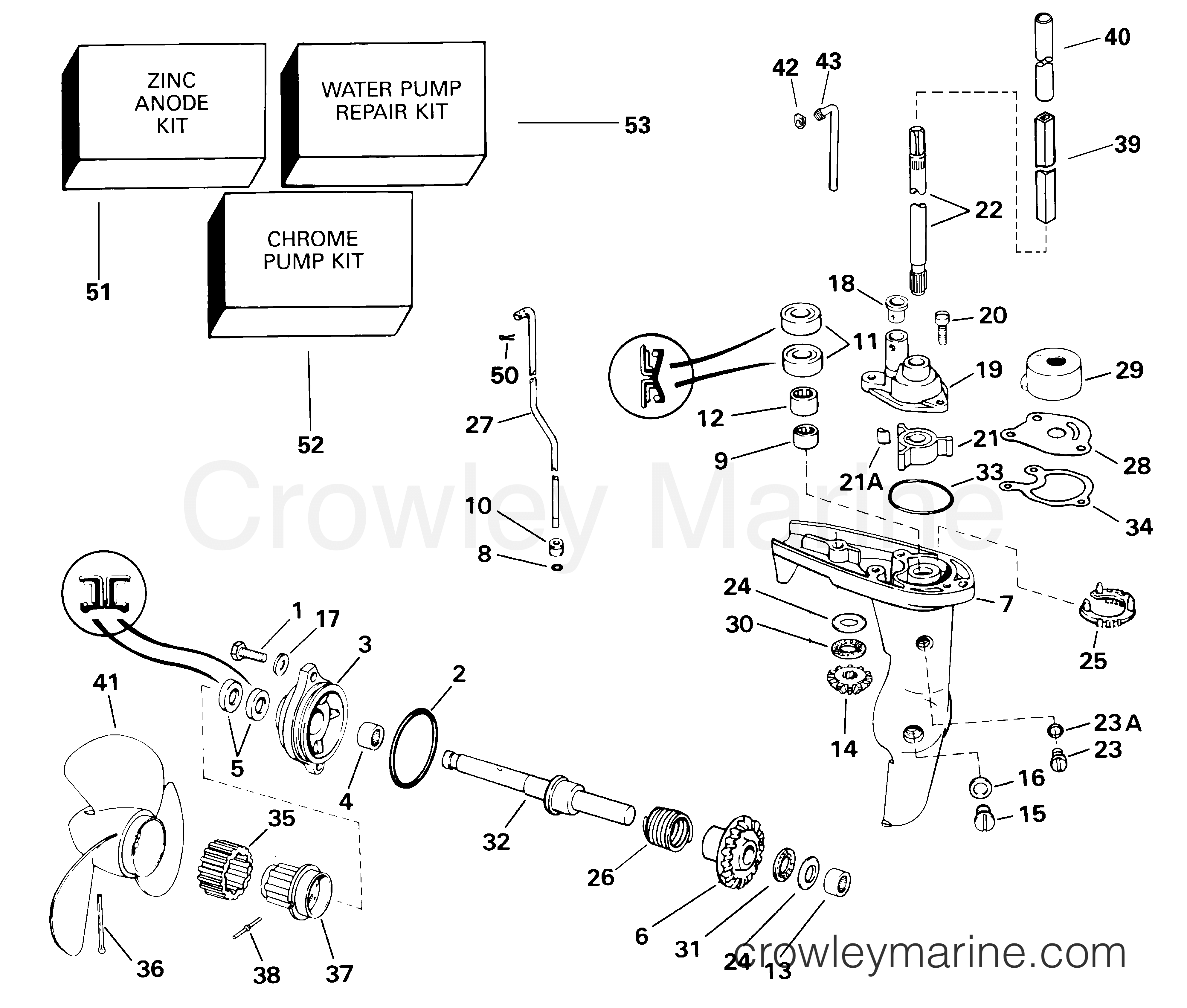 2001 Outboard 3 - J3RTLSIA - GEARCASE - 3RT - RTV - RO