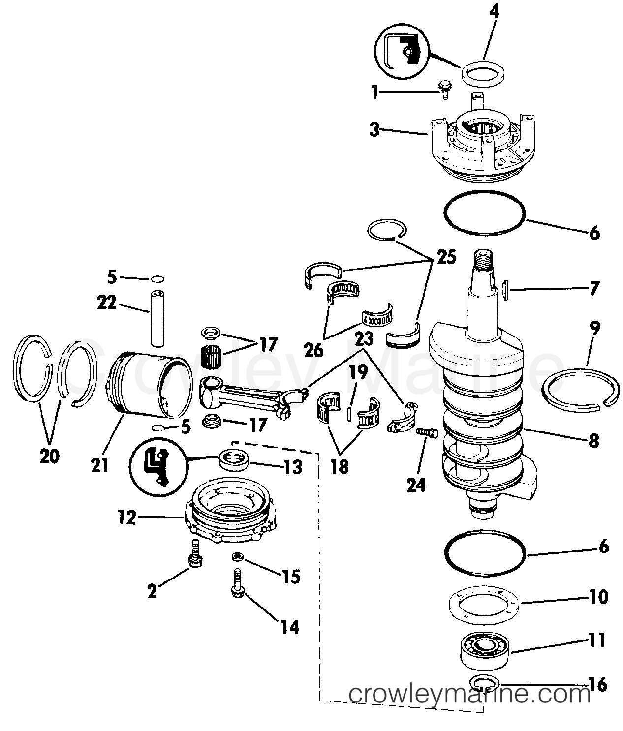 1986 Outboard 90 - J90MLCDC - CRANKSHAFT & PISTON