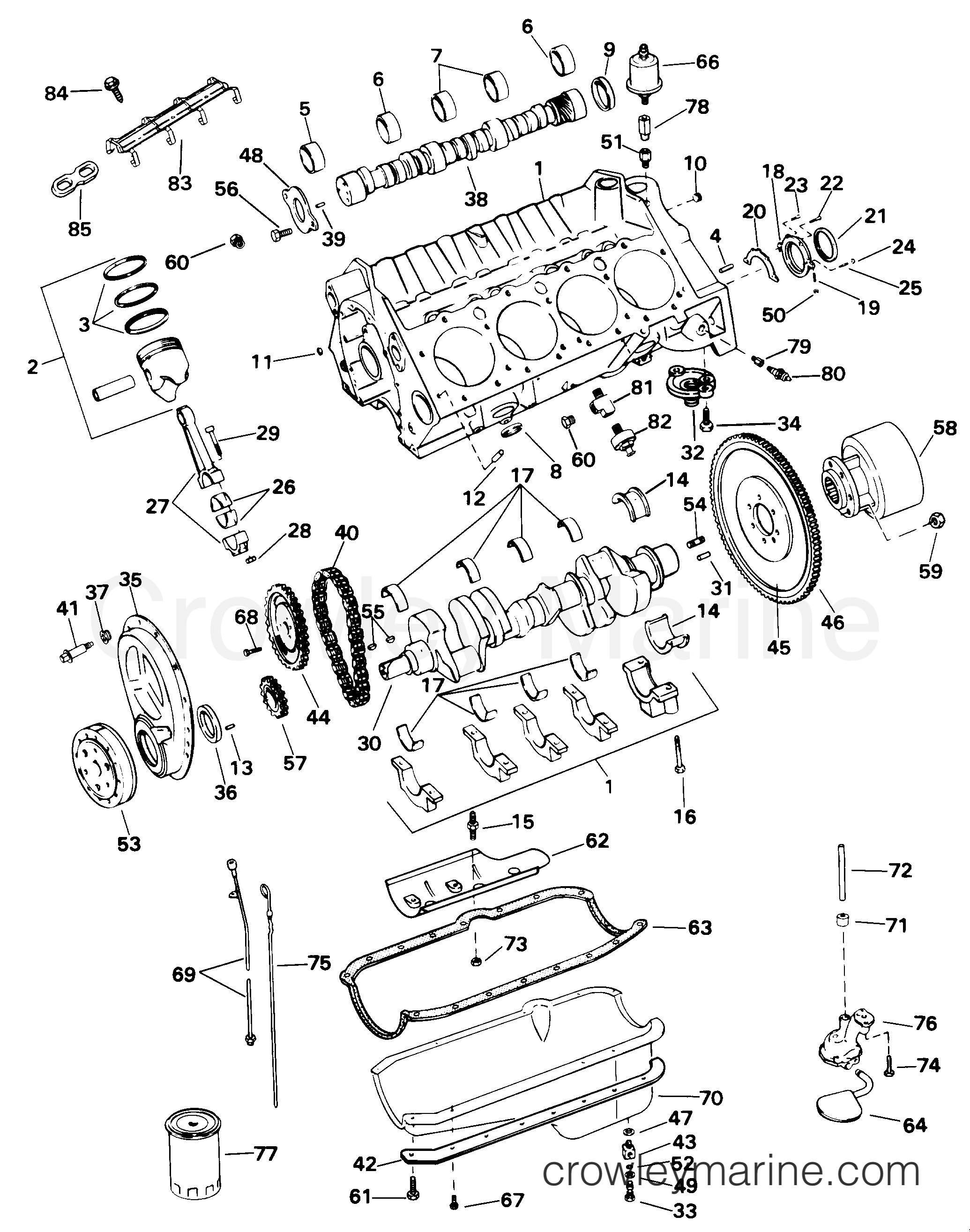1998 OMC Stern Drive 5 - 50FBPBYC CRANKCASE section