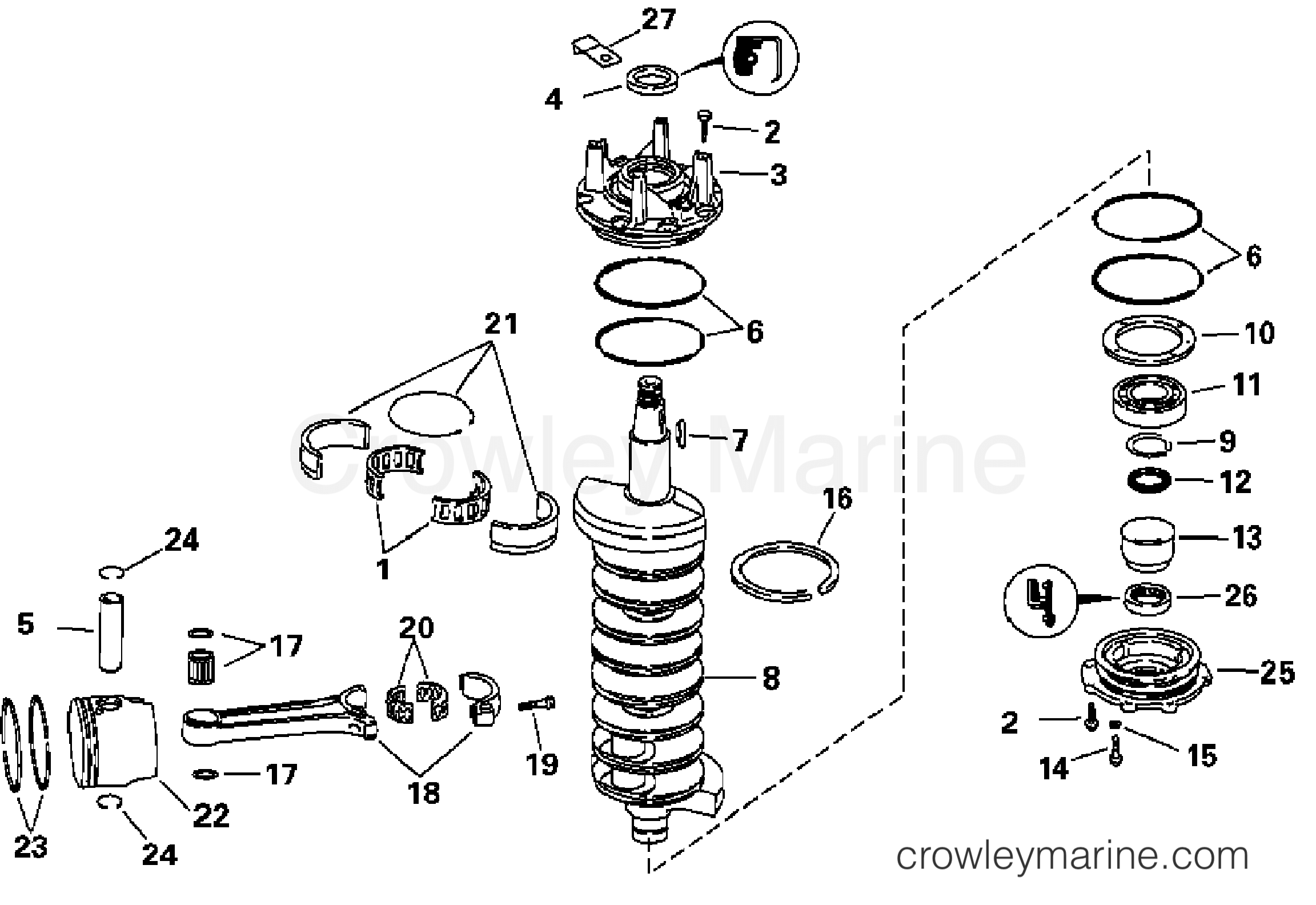 2004 Evinrude Outboards 200 - E200FCXSRB CRANKSHAFT AND PISTONS section