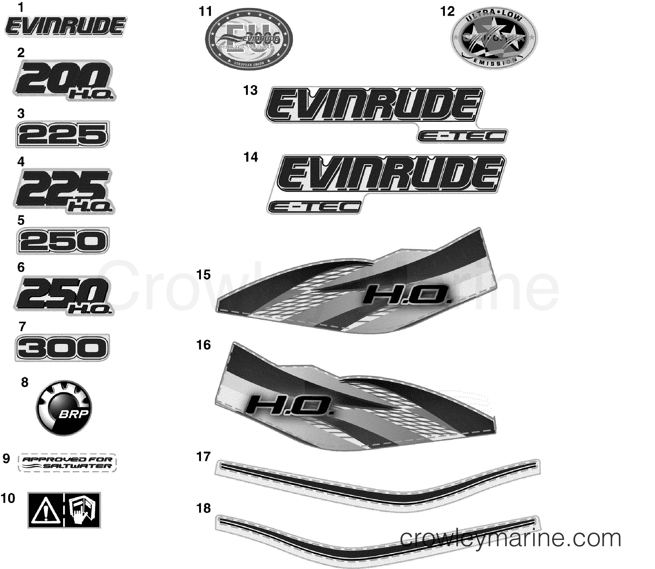 2011 Outboard 200 - 3.3L - E200HSLIIB - DECALS - WHITE