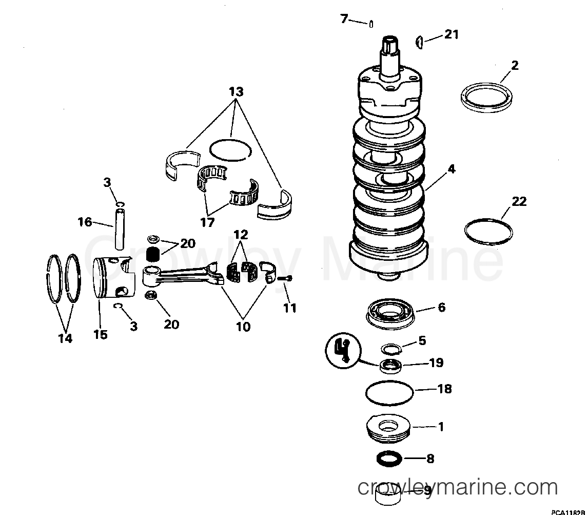 1995 Outboard 90 - J90EXEOC - CRANKSHAFT & PISTON