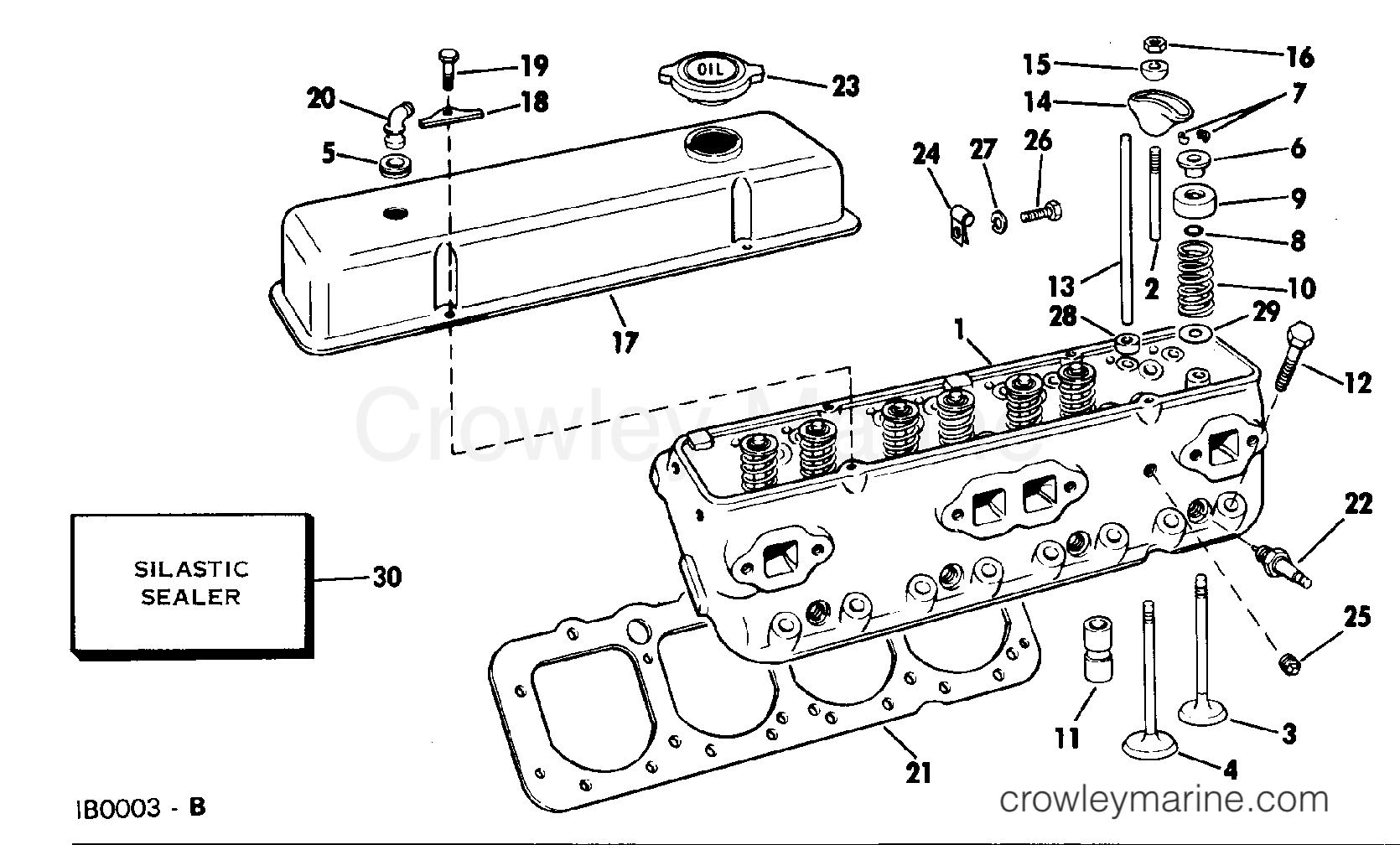 HEAD AND ROCKER ARM - 1981 Stern Drive 305 990334A | Crowley Marine