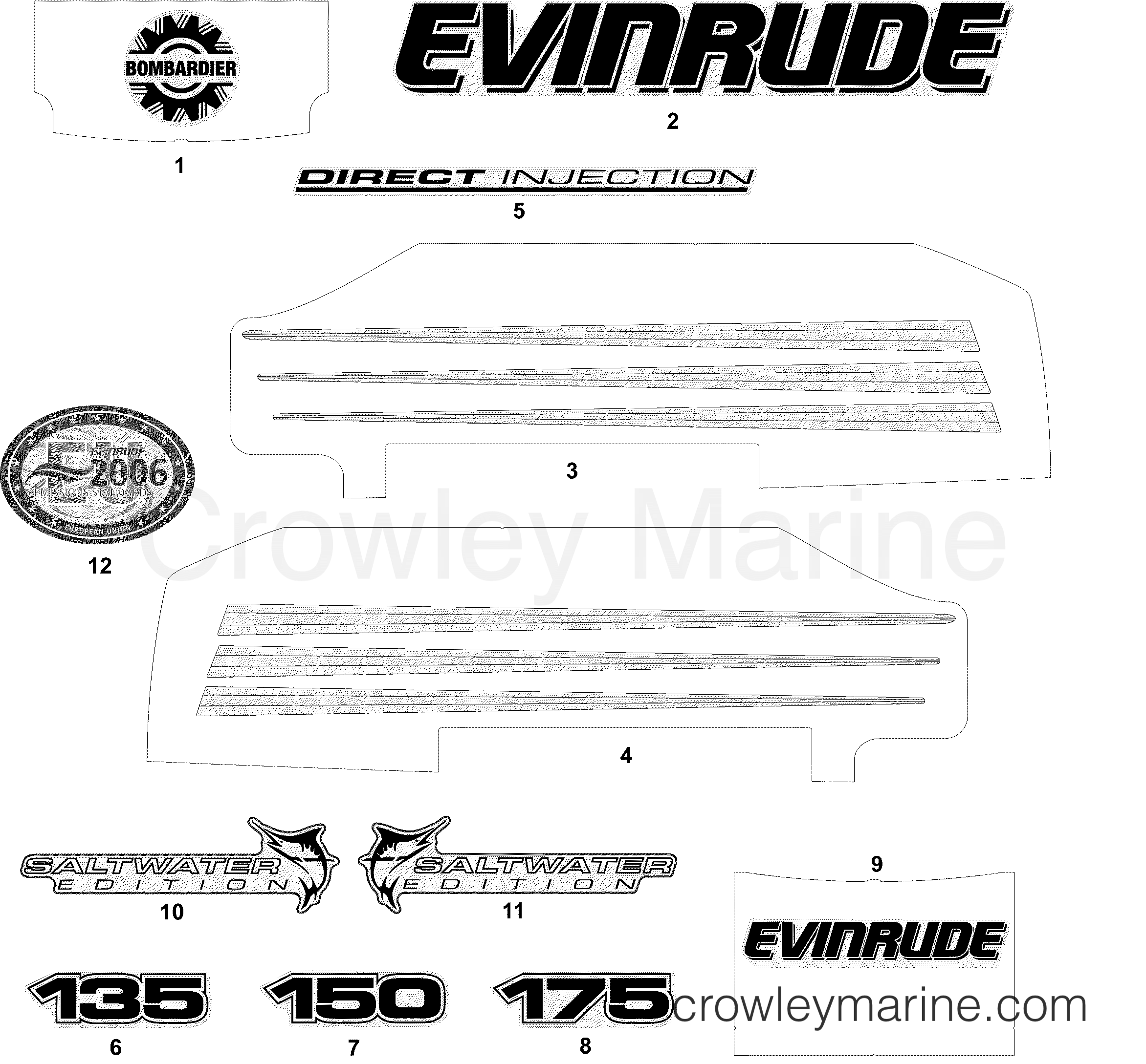 2005 Outboard 135 - E135FPLSOB - DECALS WHITE MODELS