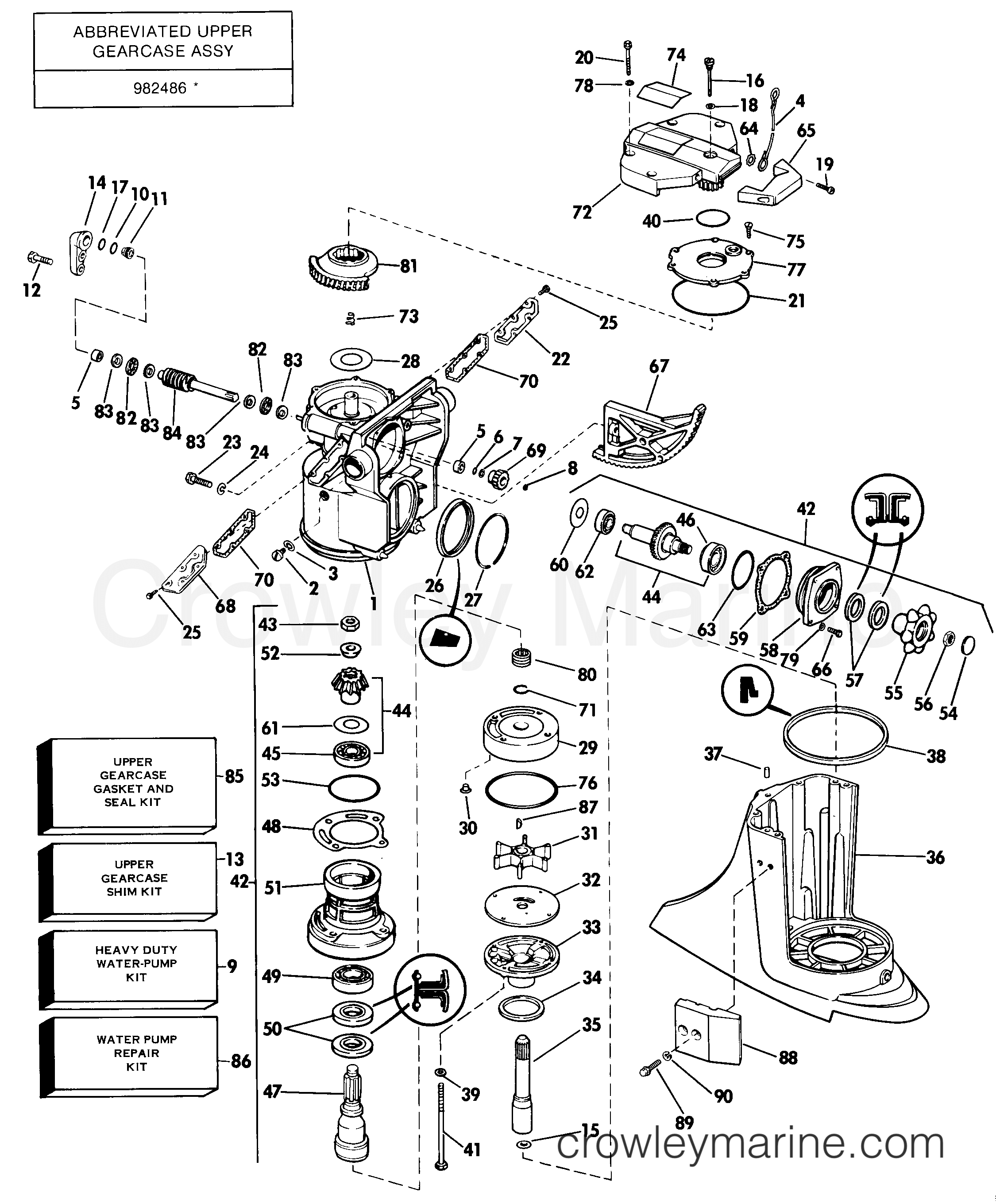 1985 Stern Drive 2.5 - 252FTHRCOM - UPPER GEARCASE GROUP