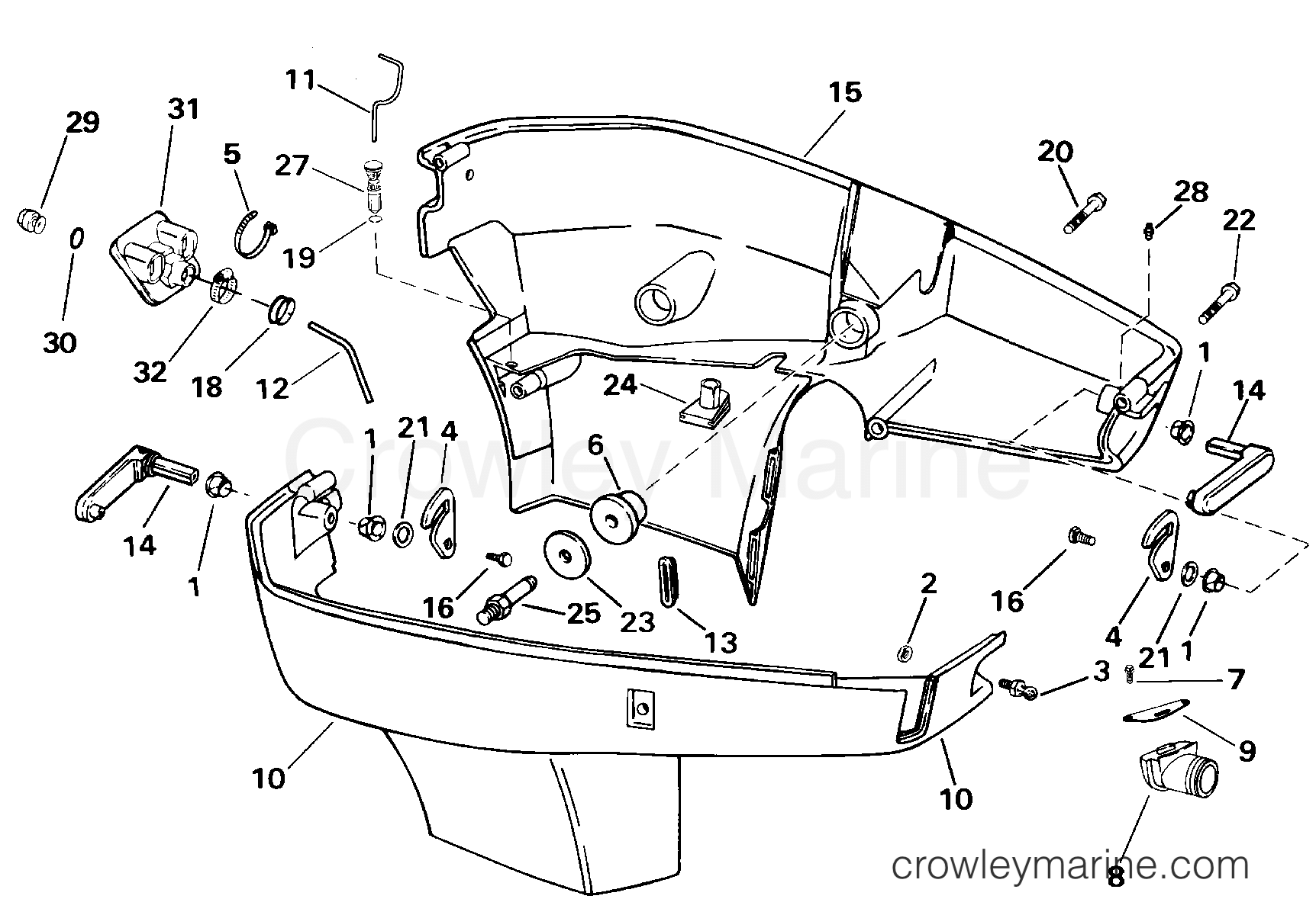 2000 Outboard 225 - E225FCXSSC - LOWER ENGINE COVER